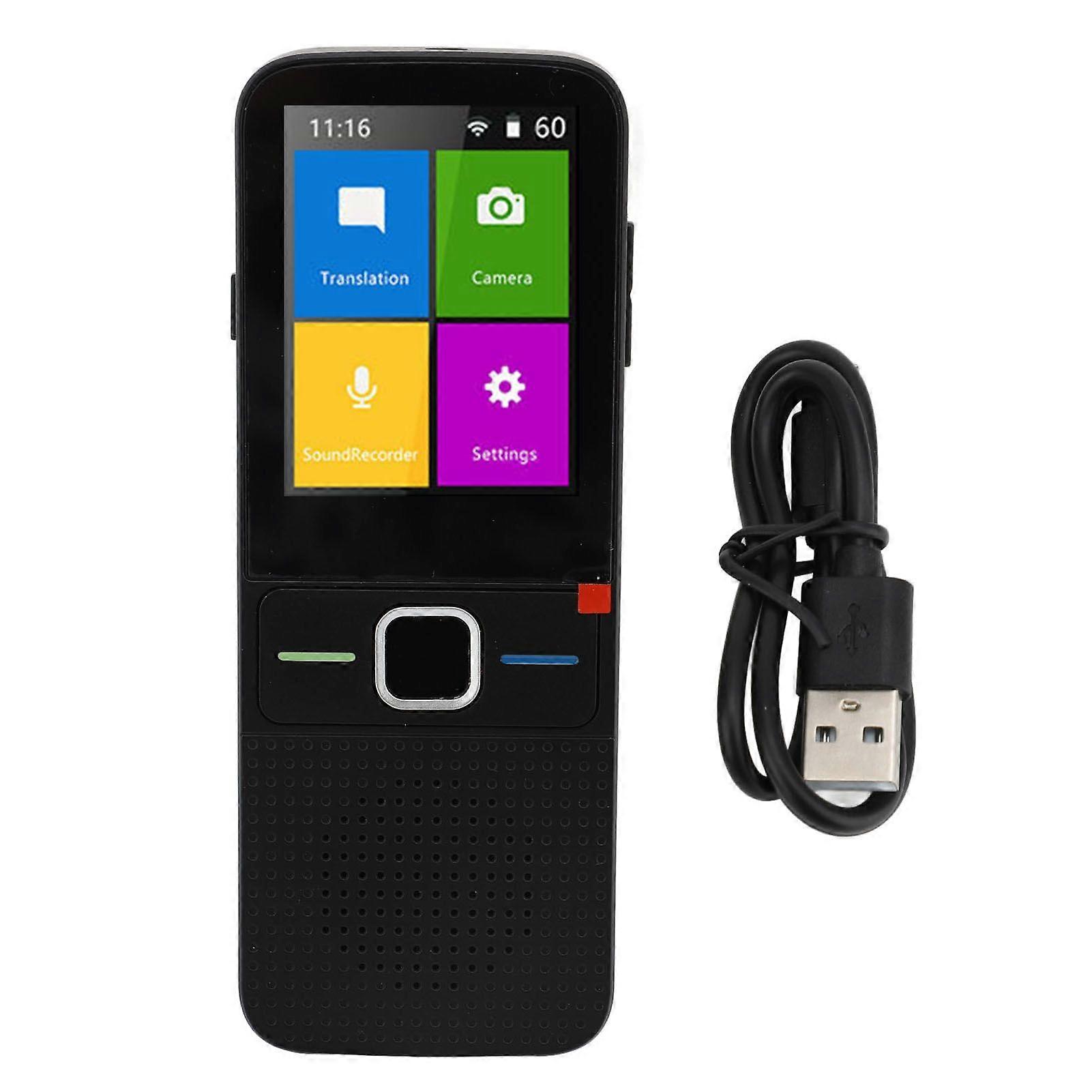 Language Translator Support 138 Languages 1GB RAM 8GB ROM Bluetooth Offline Online Real Time Voice Photo Translation Device for Travel Black