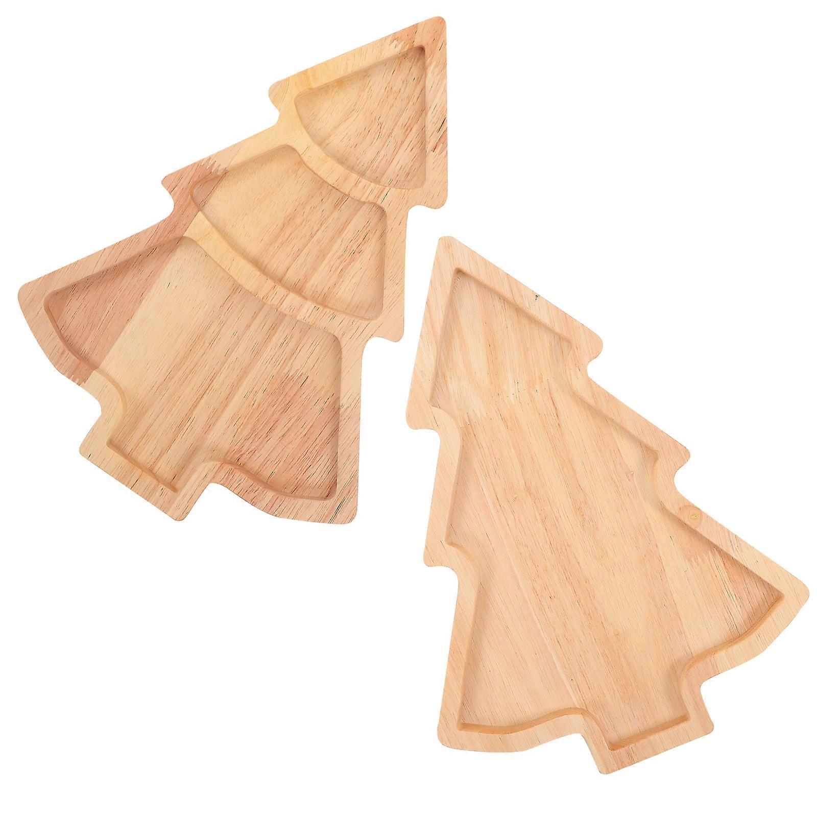 Solid Wood Christmas Tree Serving Tray for Holiday Snacks 10Pcs