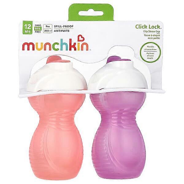 Munchkin, Click LockÃÂÃÂ¢ÃÂÃÂÃÂÃÂ¢, Flip Straw Cup, 12 Months+, Light Pink & Light Purple, 2 Count, 9 oz (266 ml) Each