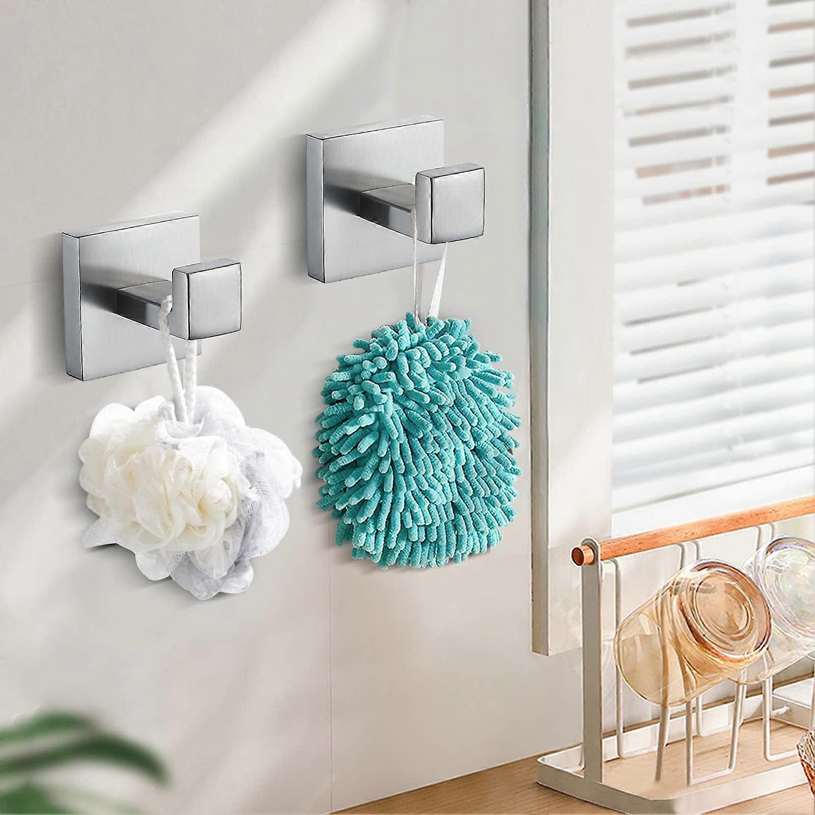 SUSUchens Towel Hooks Rustproof Strong Load-bearing Simple Installation Heavy-Duty Wall Mounted Shower Hooks Robe Towel Hangers Silver 2pcs