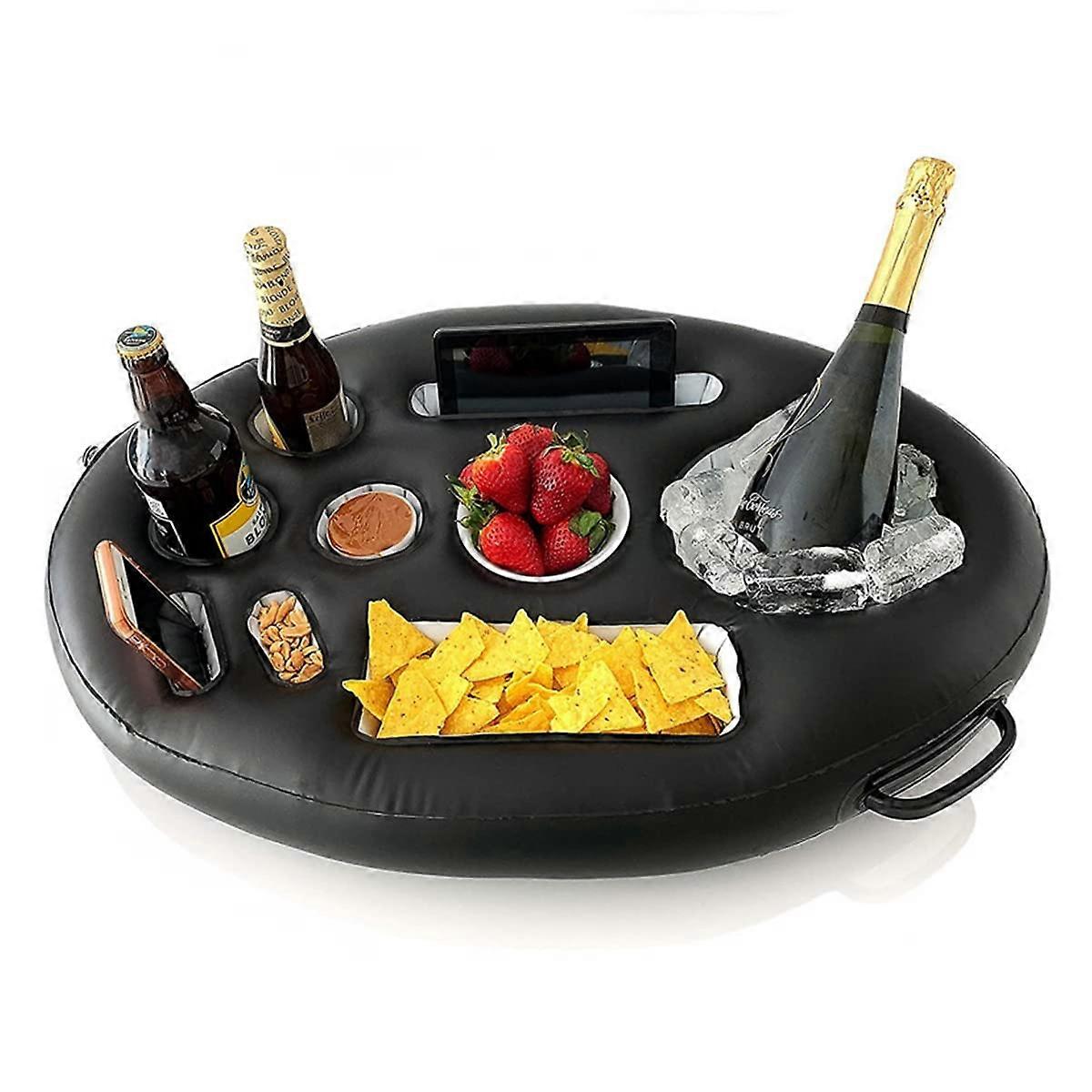 Inflatable Floating Drink Holder Black Beach Pool Party Cup Holder For Beverages And Fruit Serving