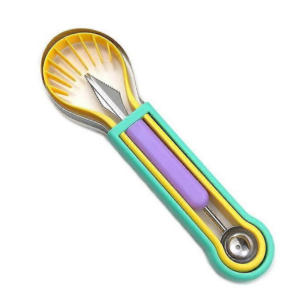 3 في 1 الفولاذ المقاوم للصدأ البطيخ بالر مغرفة مجموعة أداة نحت الفاكهة مزيل مغرفة