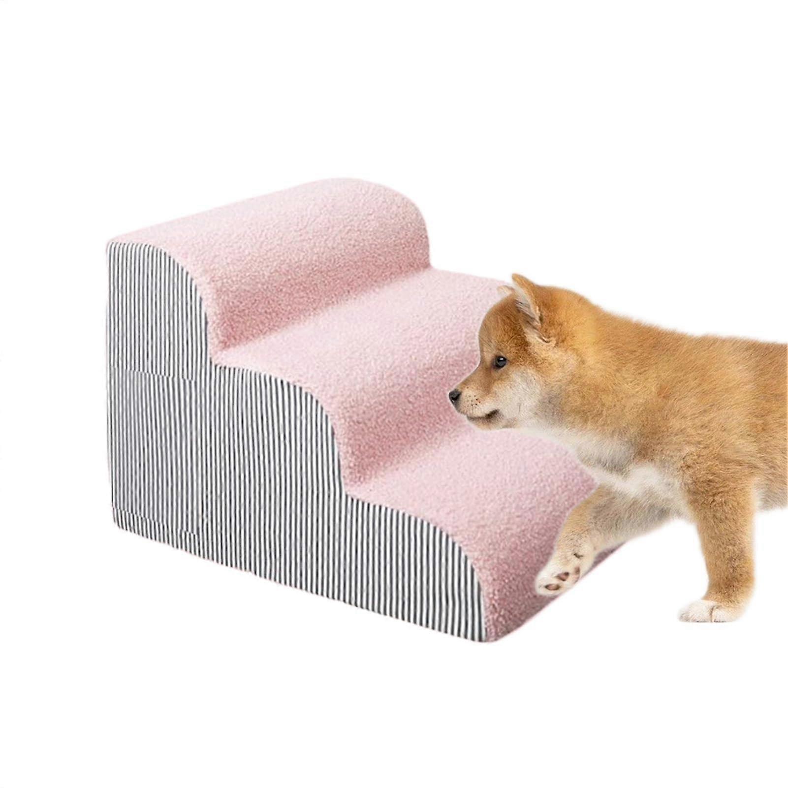 Pet Stairs NonSlip Dog Cat Climbing Ladder With Washable Corduroy Cover, Soft Foam Steps, Foldable Ramp, Sponge Cushion