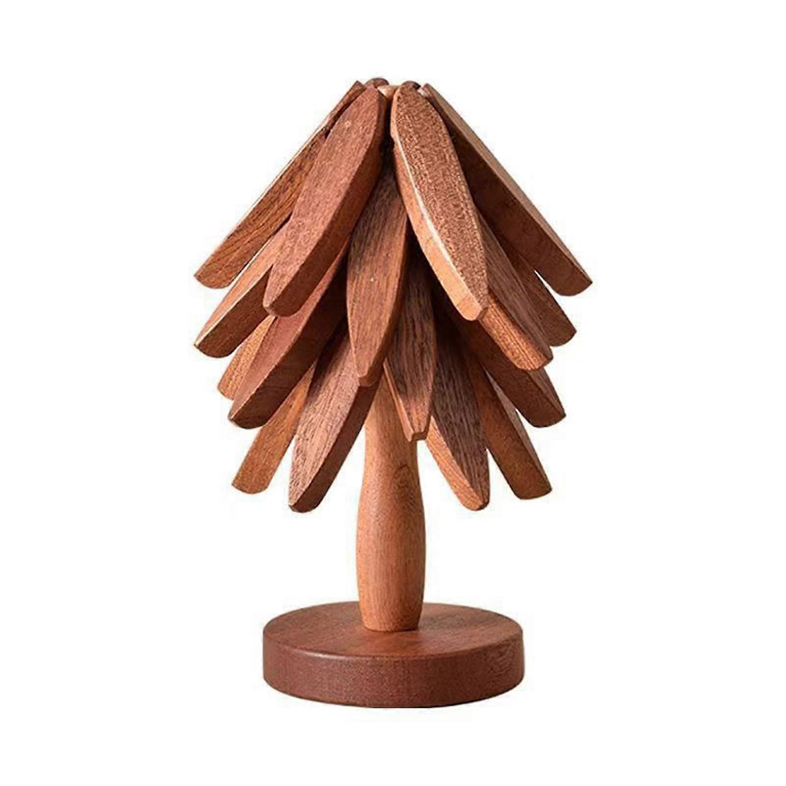Wooden Tree Trivet Set Solid Wood Insulation Mat Foldable HeatResistant Cup Mat Tree Dining Mat AntiScalding
