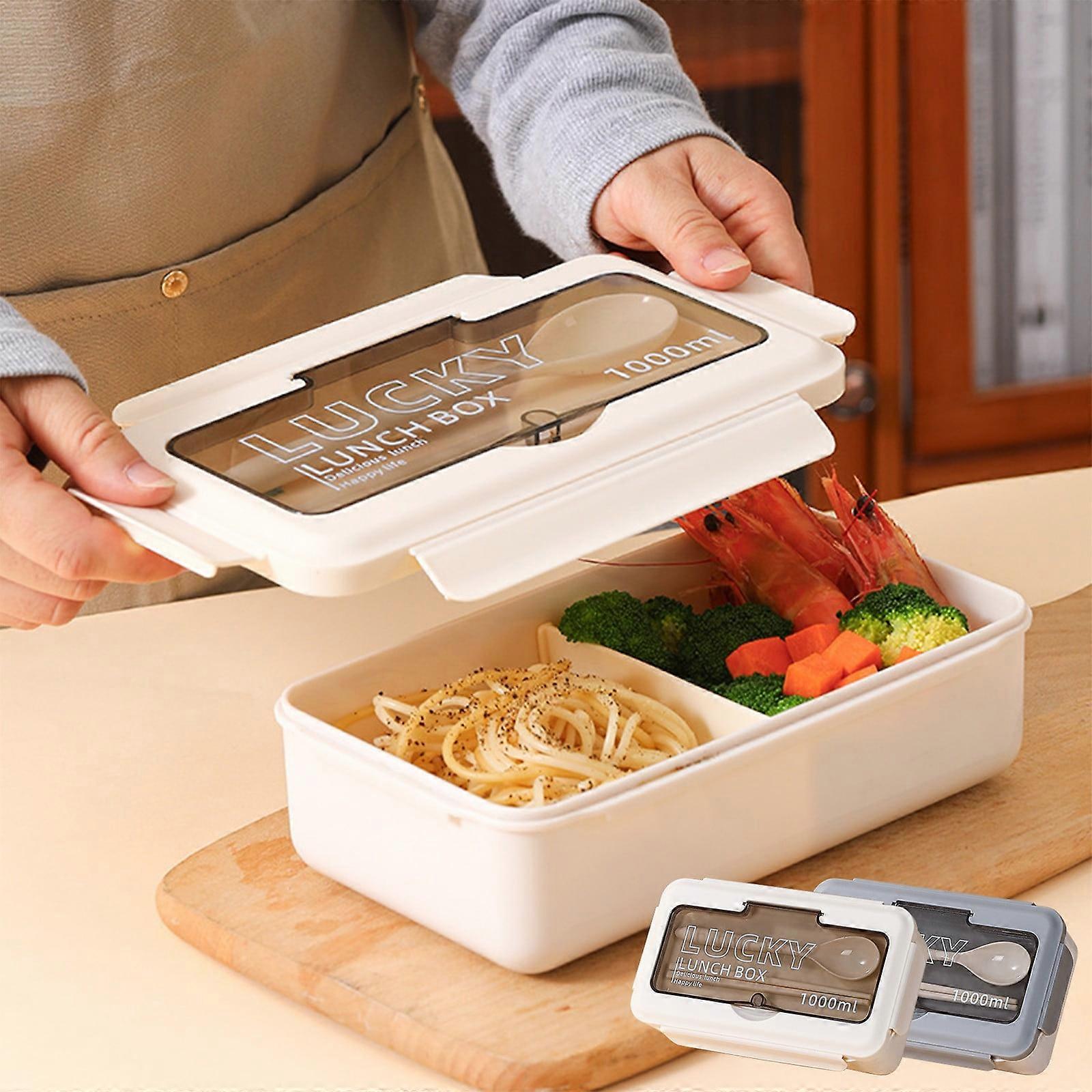 Jacenvly 1000ml 3-Compartment Bento Lunch Box, Leak Proof & Microwaveable, Compatible with Adult/Kids Use, Includes Chopsticks & Spoon