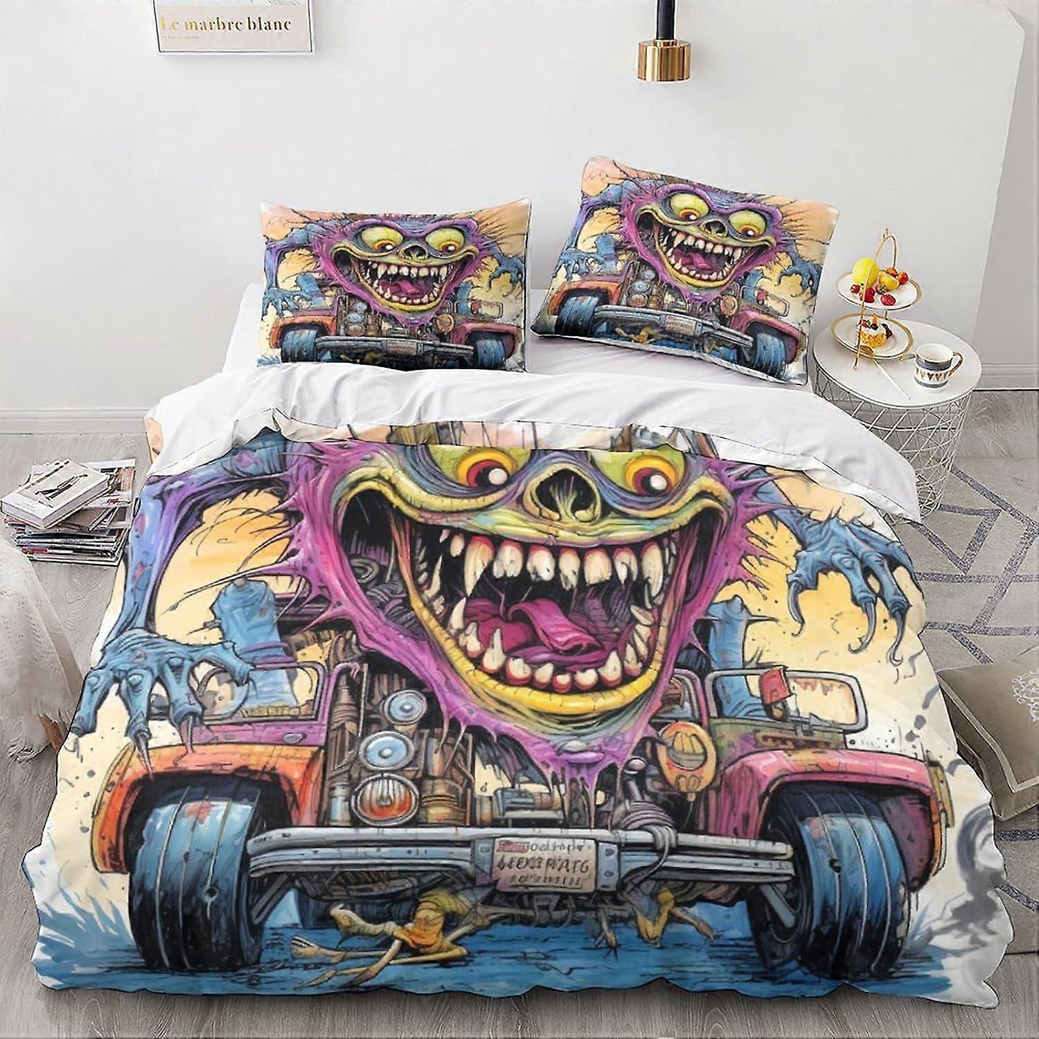 LikeEj Monster Bedding Set 3D خمر سيارة مطبوعة مريحة الكرتون غطاء لحاف مع مجموعة سرير وسائد ، أغطية سرير أغطية السرير المنسوجات المنزلية