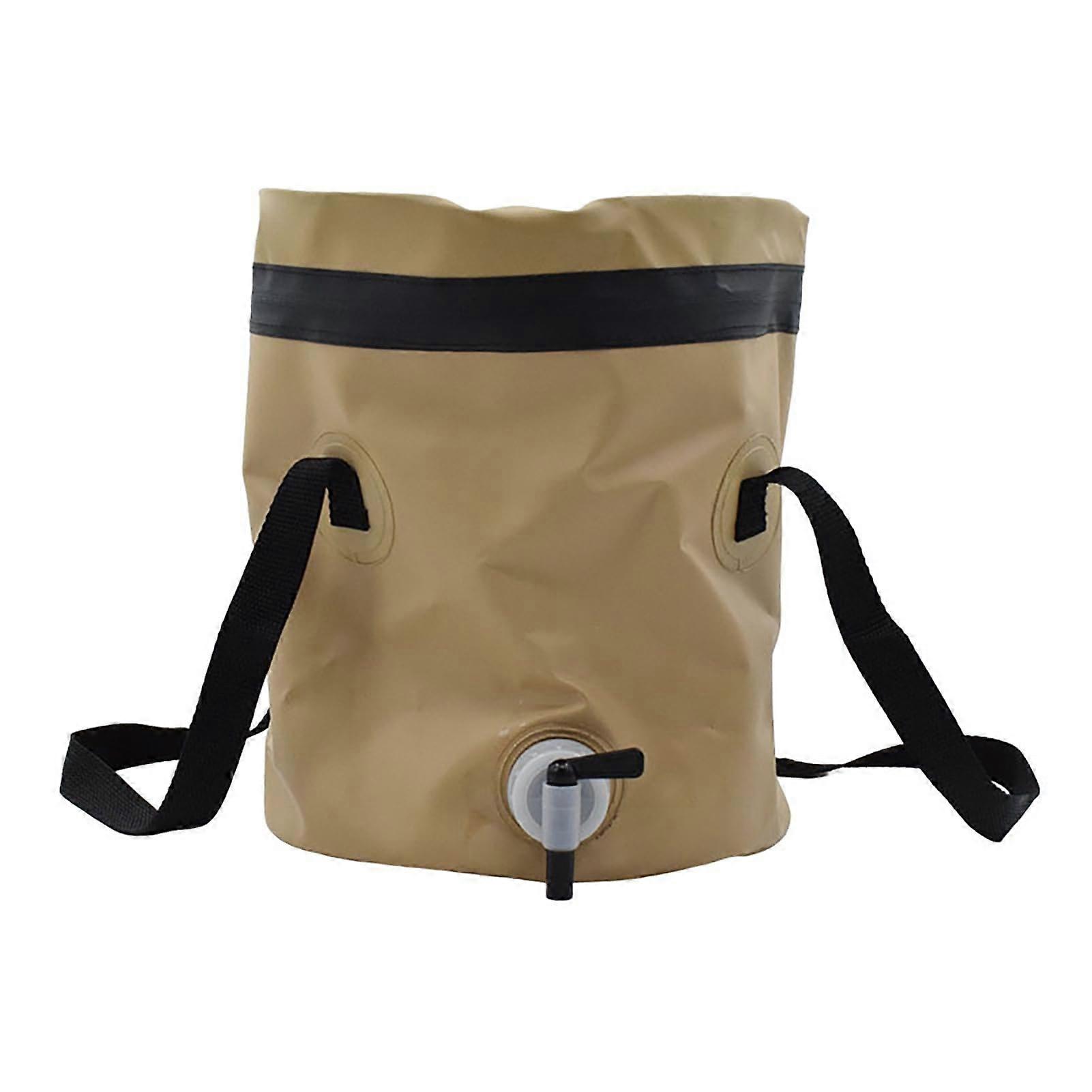 Outdoor Water Storage Tank 10L Folding Bucket With Faucet Leakproof Foldable Camping Container Khaki