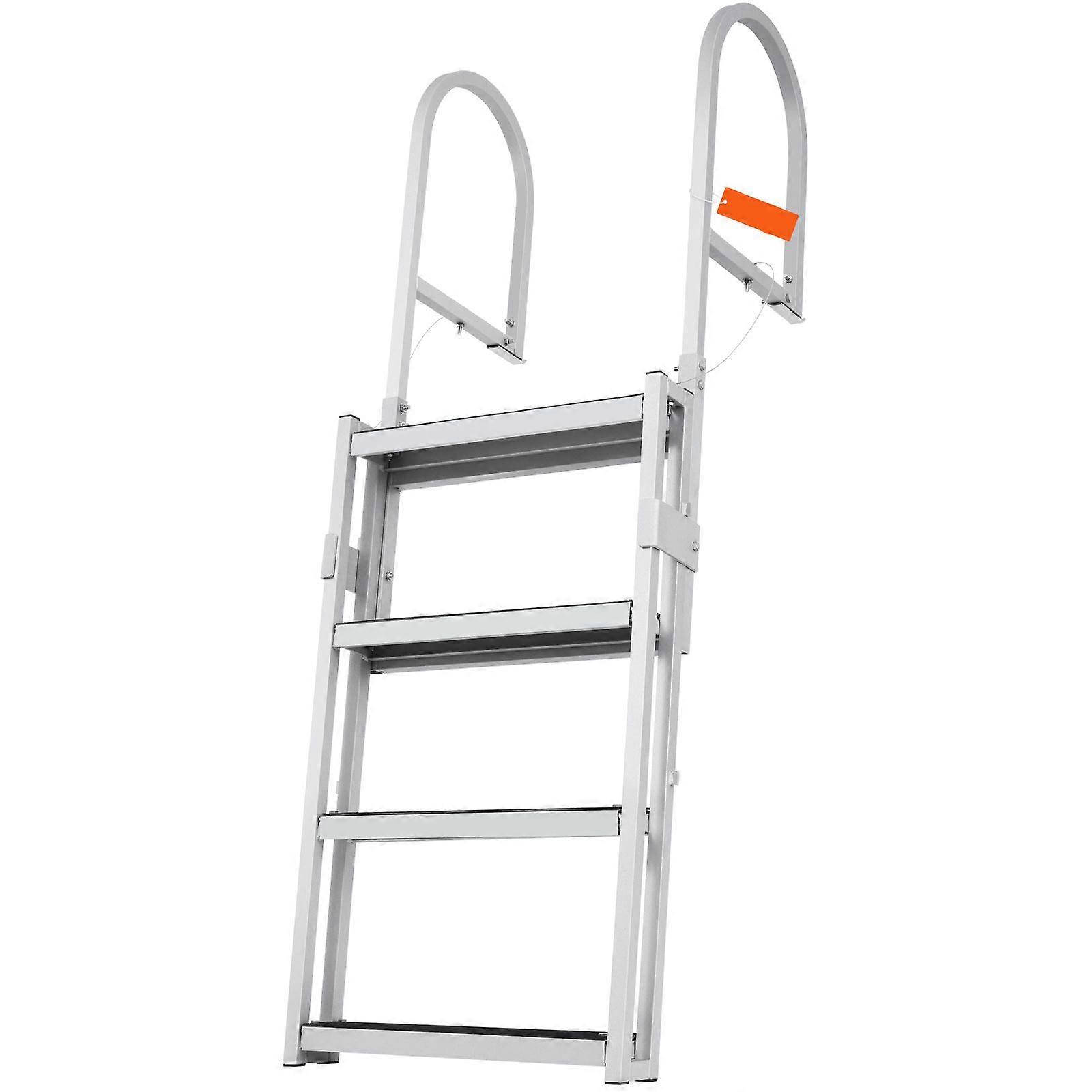 Dock Ladder, Retractable 4 Steps, 350 lbs Load Capacity,with 55.1''-67.1'' Adjustable Height, 4'' Wide Step & Rubber Mat, for Ship/Lake