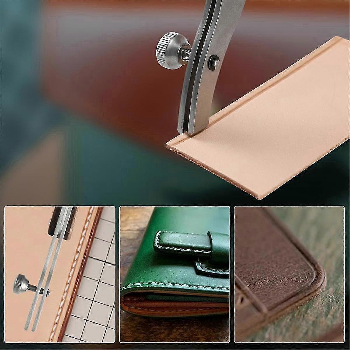 Adjustable Edge Creaser for Leather Crafting and Working Tools, Stainless Steel with Black Walnut Handle A