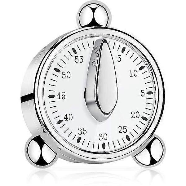 60 Minute Kitchen Timer, Mechanical Timer for Kids, Manual Timer for Cooking, Learning (Silver) (Hy)