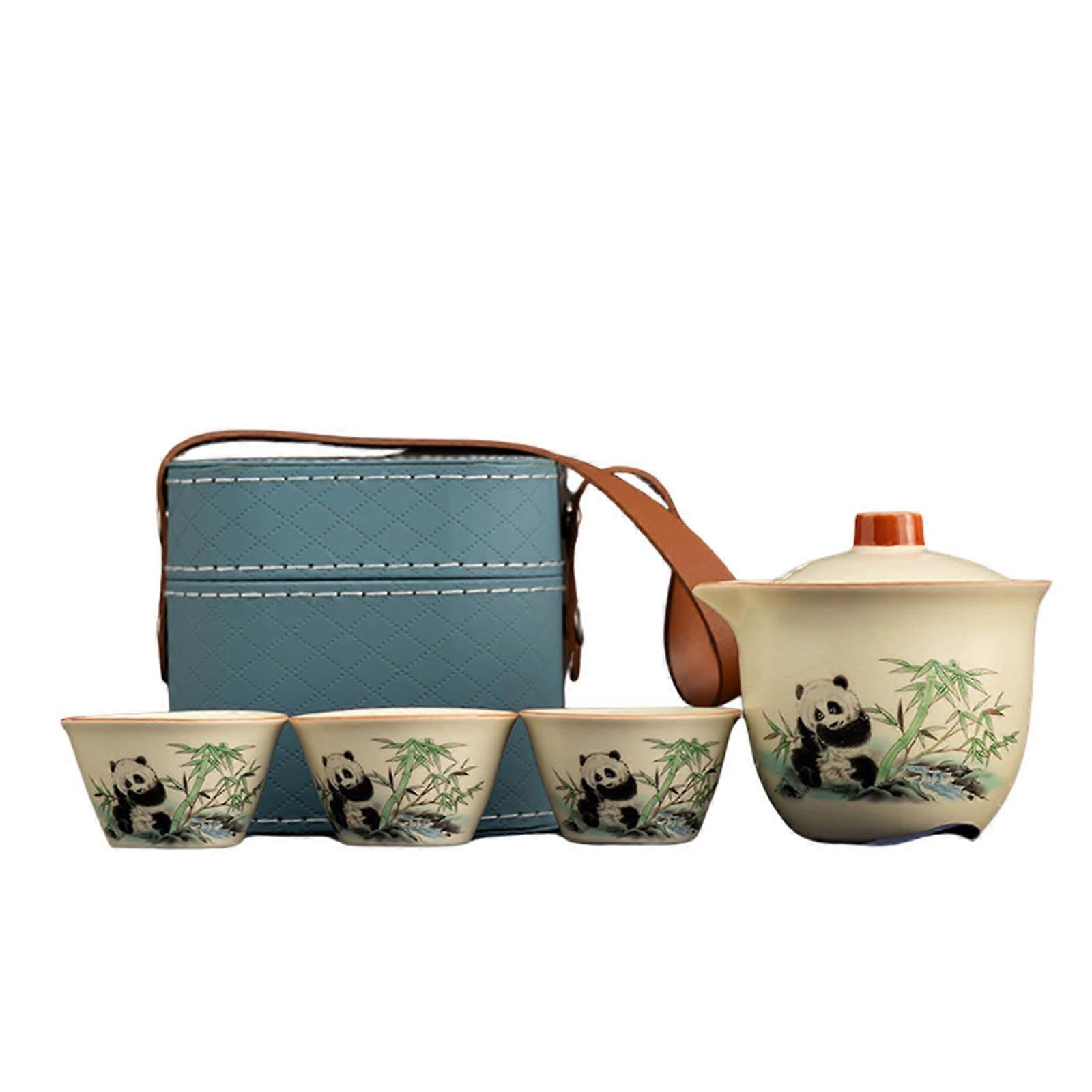 Chinese Porcelain Tea Set with Japanese Style Teapot for Adults Travel Tea Party Set of 4 Panda