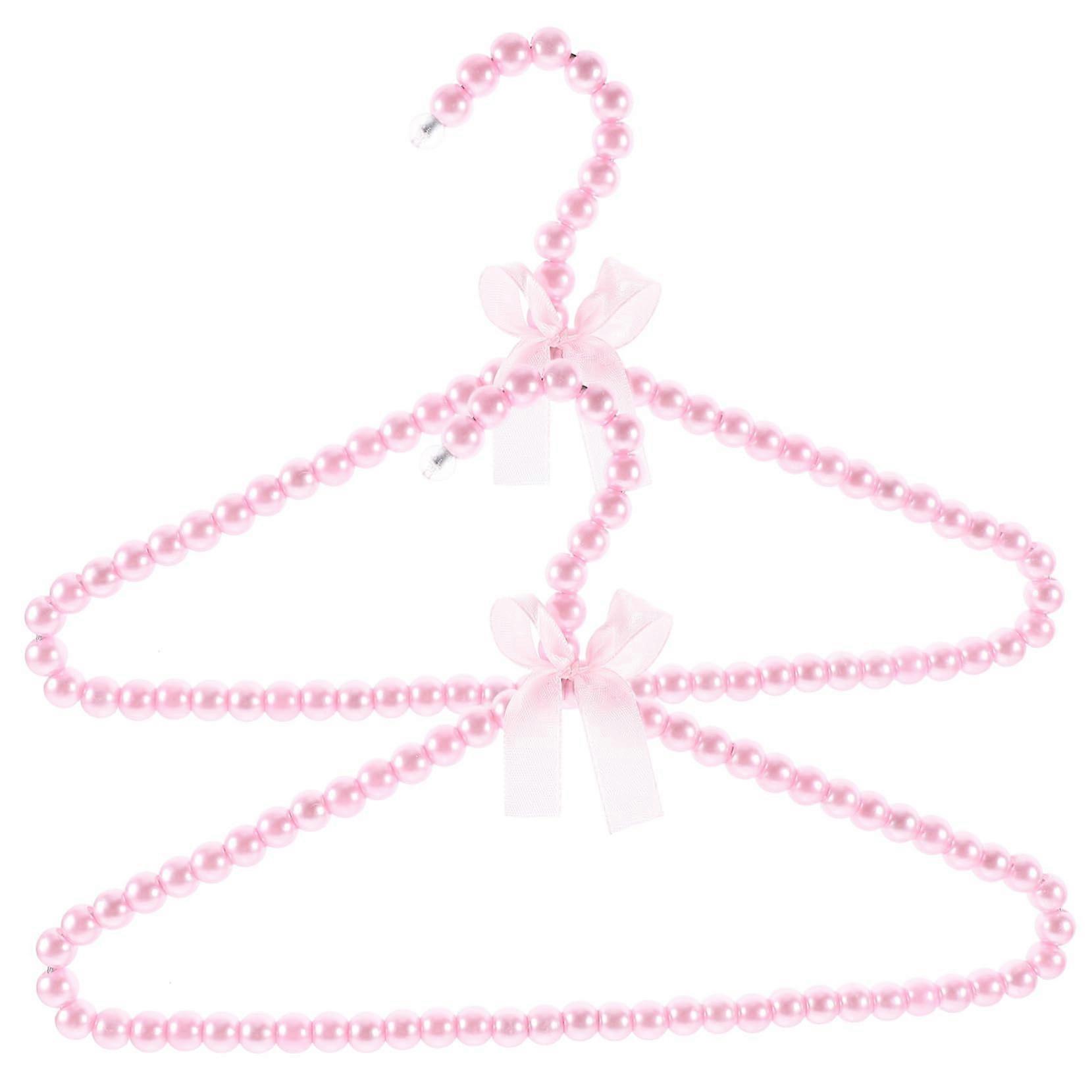 2 Pack Pearl Beaded Clothes Hangers with Non Slip Felt for Closet Organization and Store Display Pink