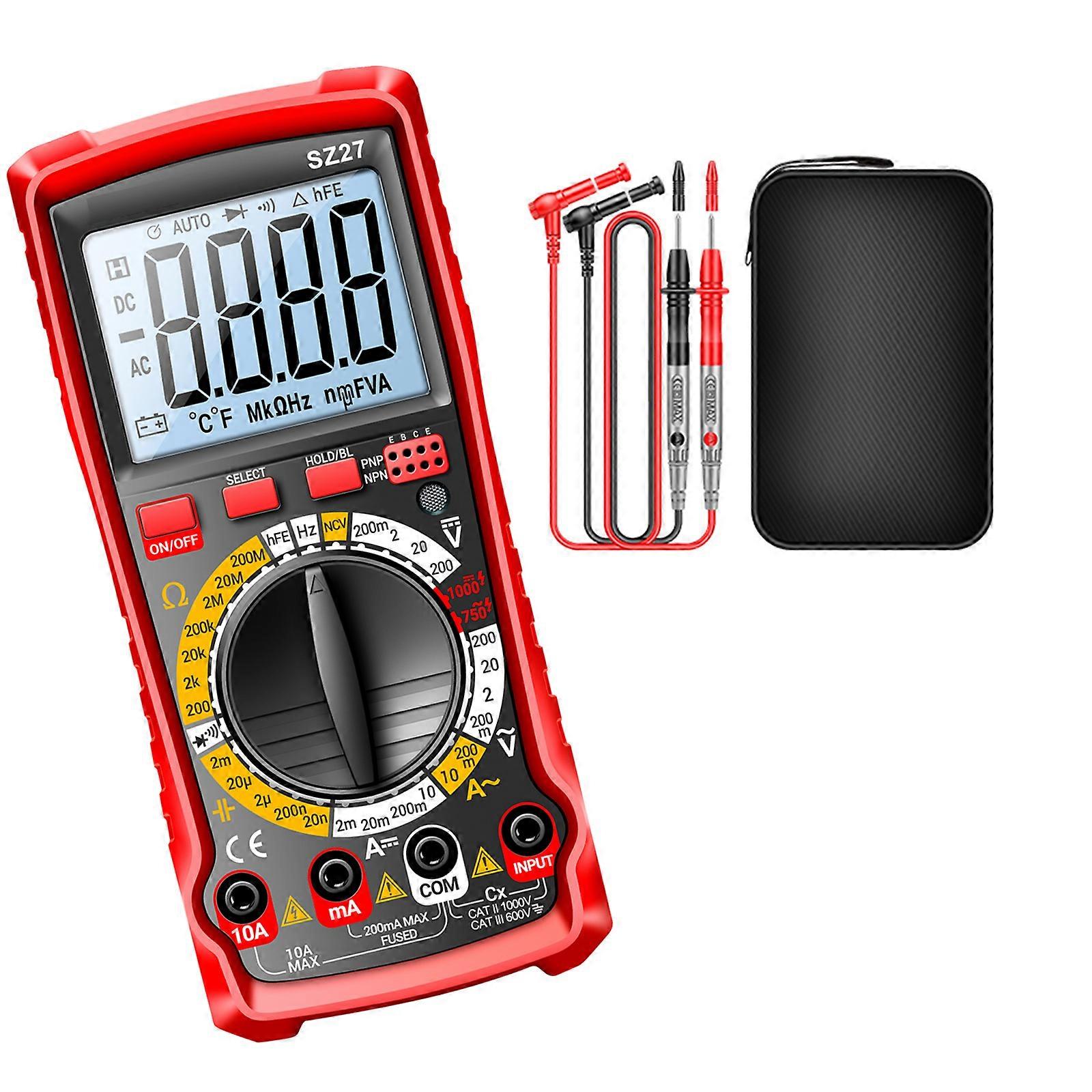 Digitaler Tester mit Data Hold Auto Off Multitester Spannungs- und Stromtester 1999 Counts Multimeter Hohe Präzision Rot