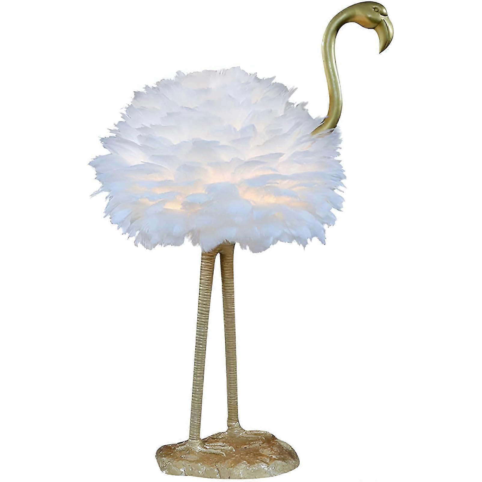 Feather Table Lamp LED Desk Light with Elegant Flamingo Design and Soft Goose Feather Shade White