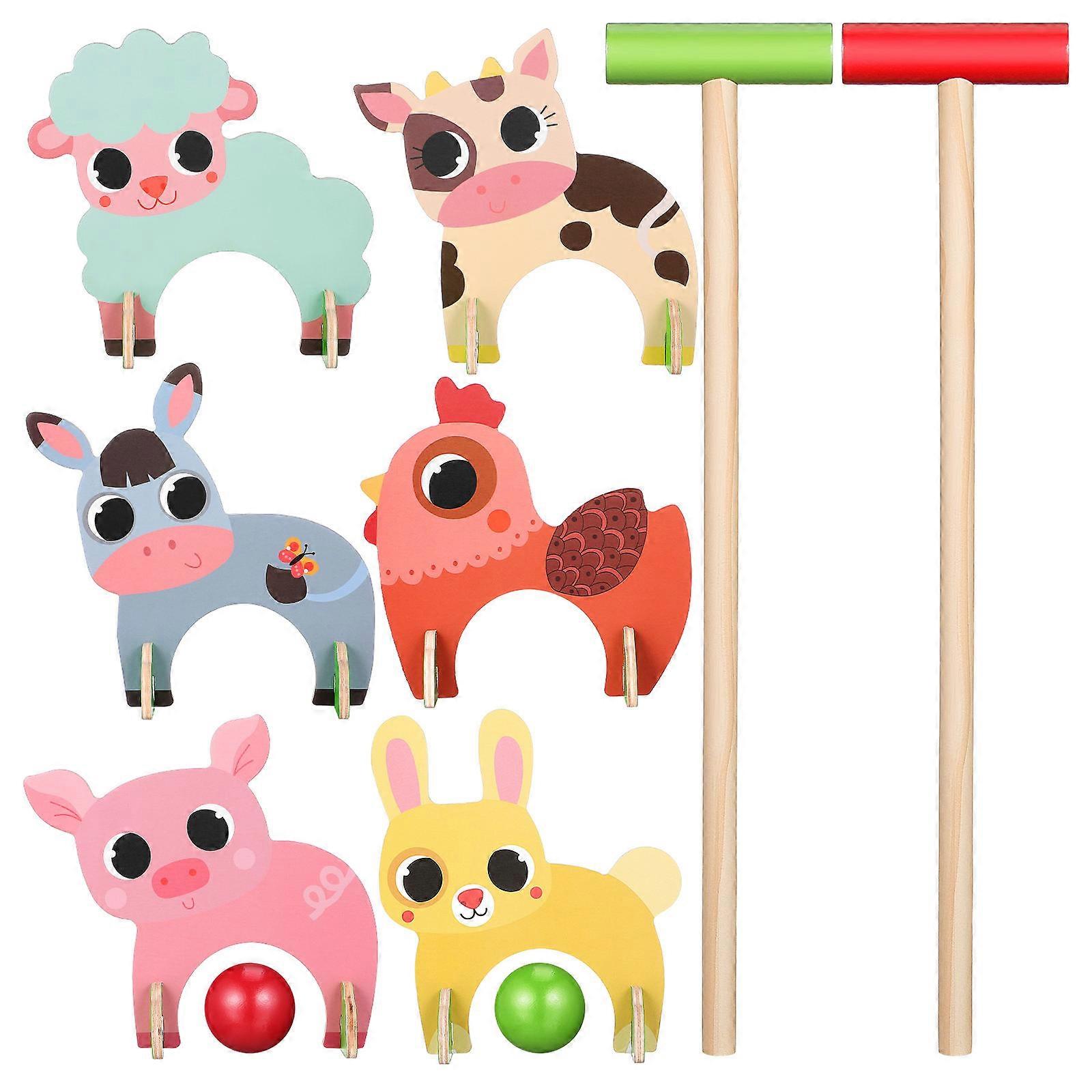 1組の木の動物のcroquetセットの子供の野球のスポーツのゲームの教育おもちゃ