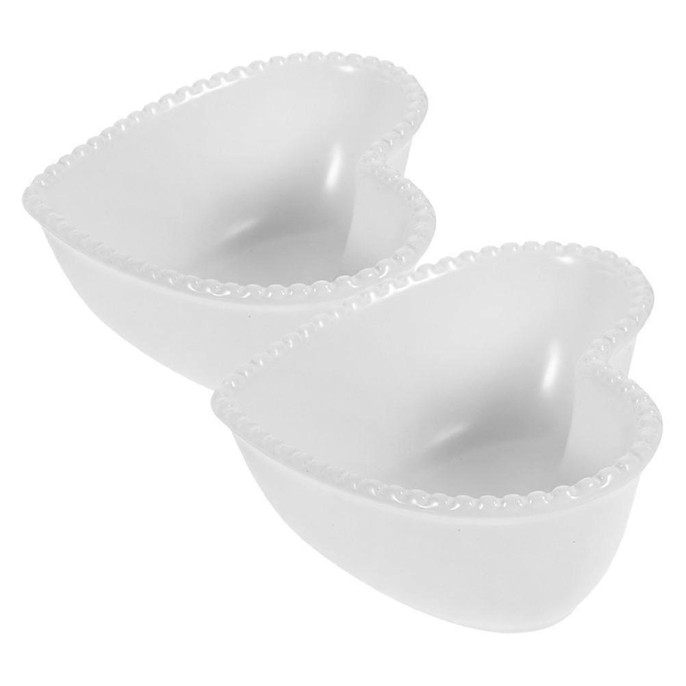 White Ceramic Heart Shaped Cake Bowl for Snacks 2Pcs Baking Dish