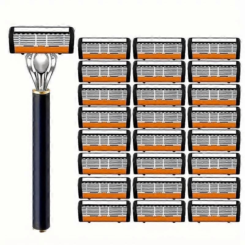 Men's 7Blade Safety Razor Set with 24 Stainless Steel Blades for Smooth Shaving and Travel