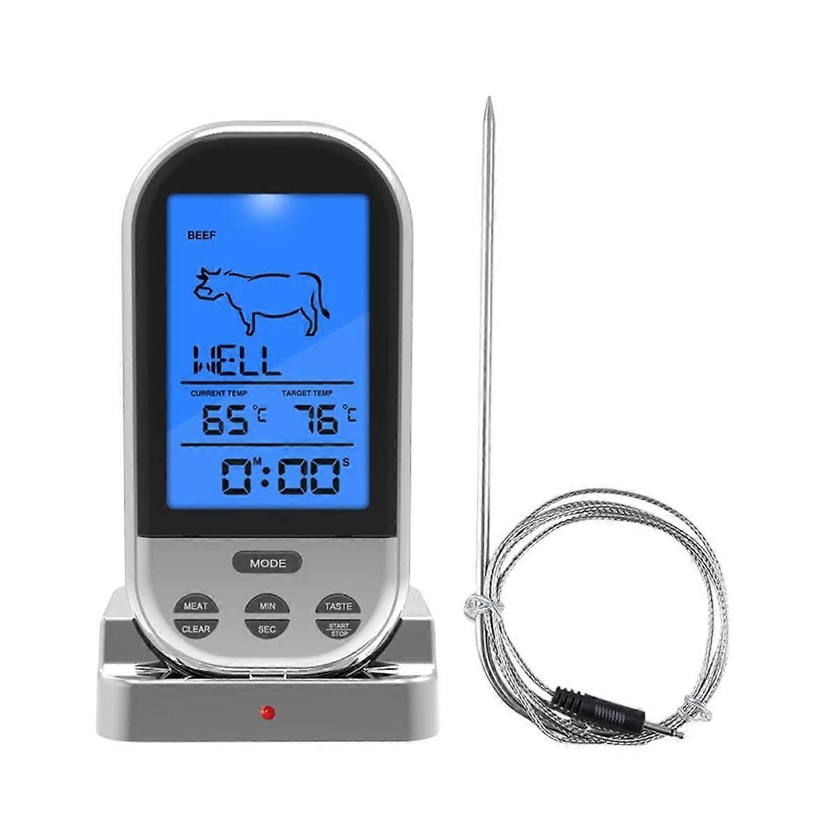 Wireless Meat Thermometer with Timer Alarm for Grill Smoker BBQ Oven Cooking