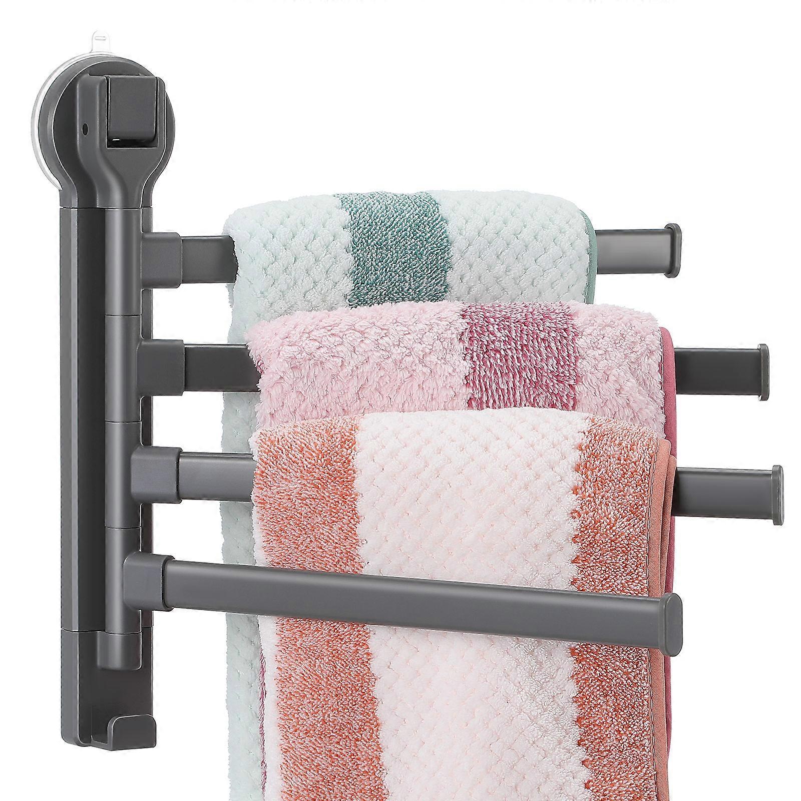 Bathroom Suction Cup Swivel Towel Rack with 4 Adjustable Bars