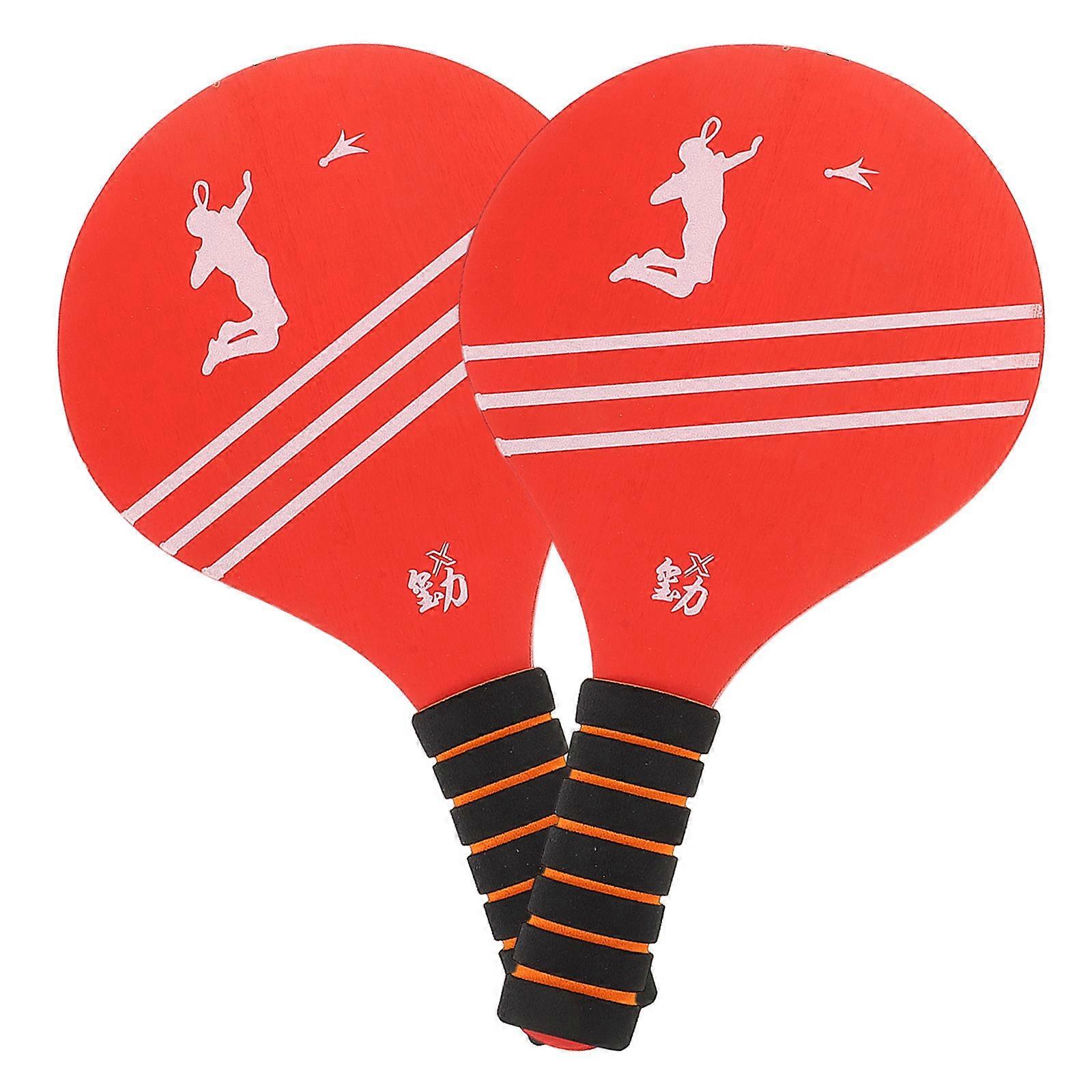 2Pcs Badminton Rackets for Playing Red Wooden Paddle Ball Game