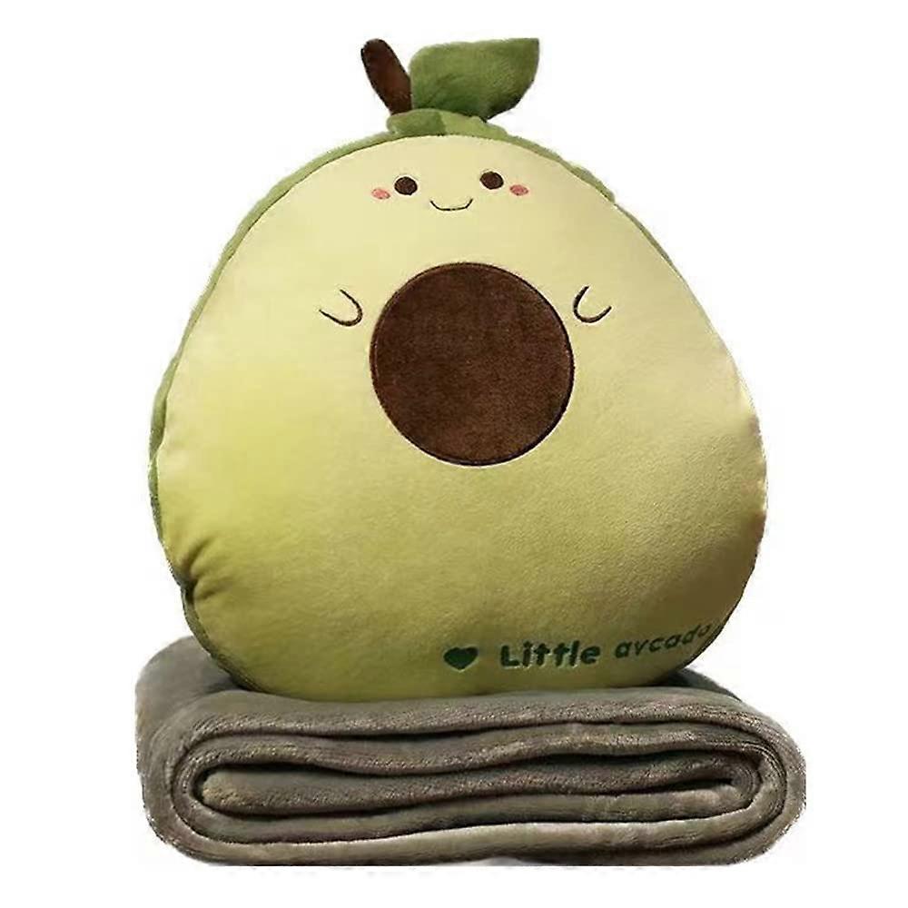 3in1 Travel Pillow and Blanket Set with Hand Warmer, Soft Plush Avocado Design for Camping and Office
