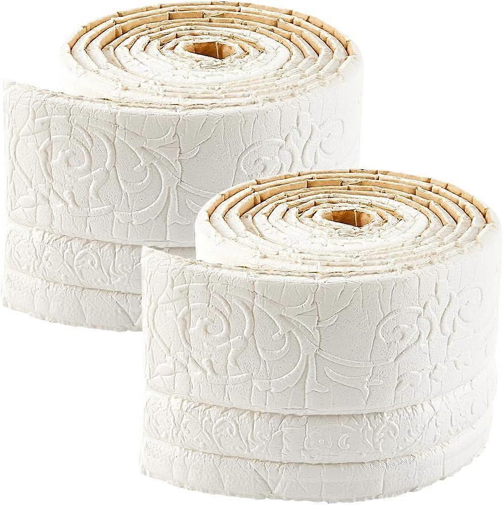 2 Rolls 91x4 Inch Mirror Edging Frame Lines Wall Base Ceiling Baseboard Molding Peel and Stick White 3D Wall Edging Foam Flexible Wallpaper Border for