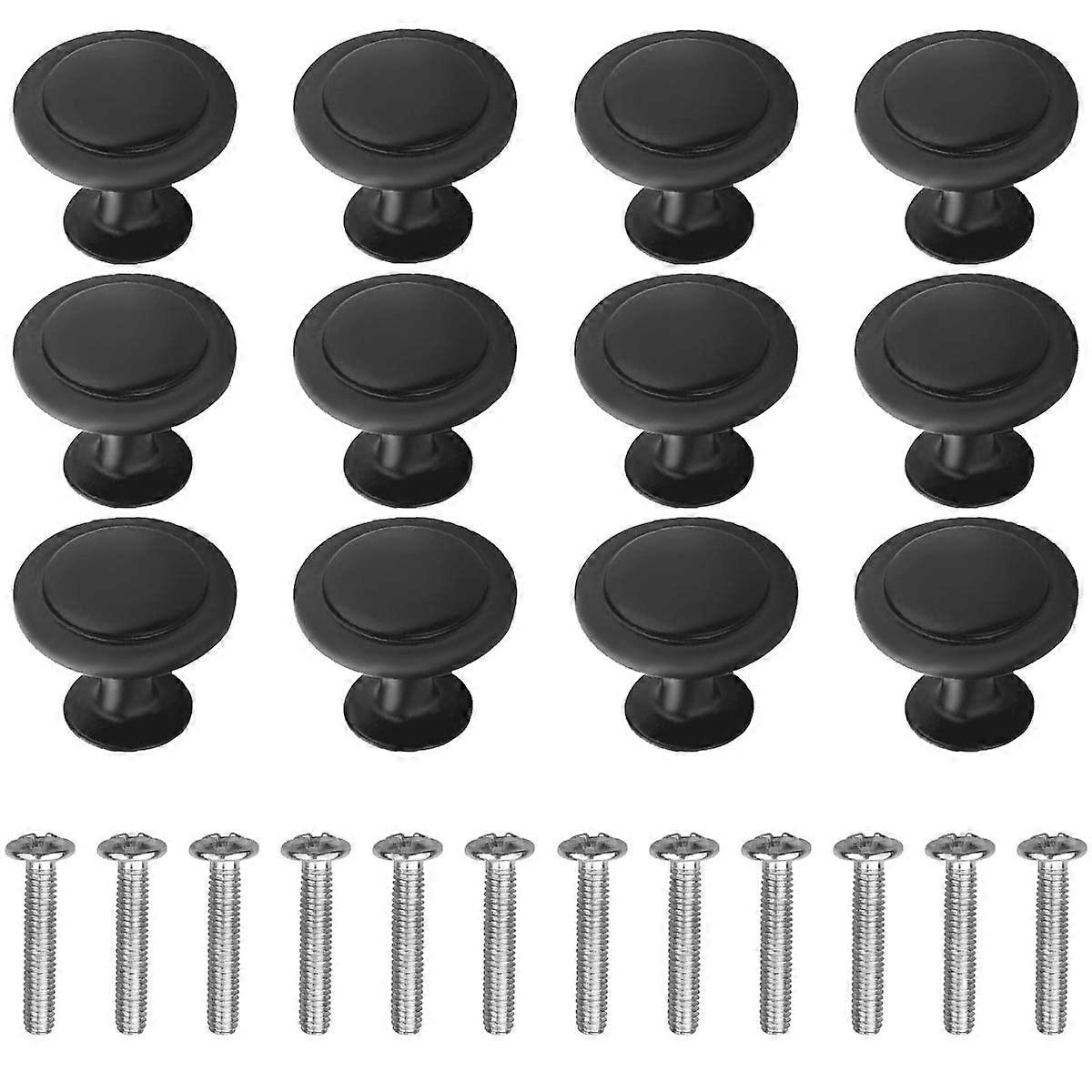 12 Pack Matte Black Round Cabinet Knobs with Screws for Kitchen Drawer Dresser Cupboard