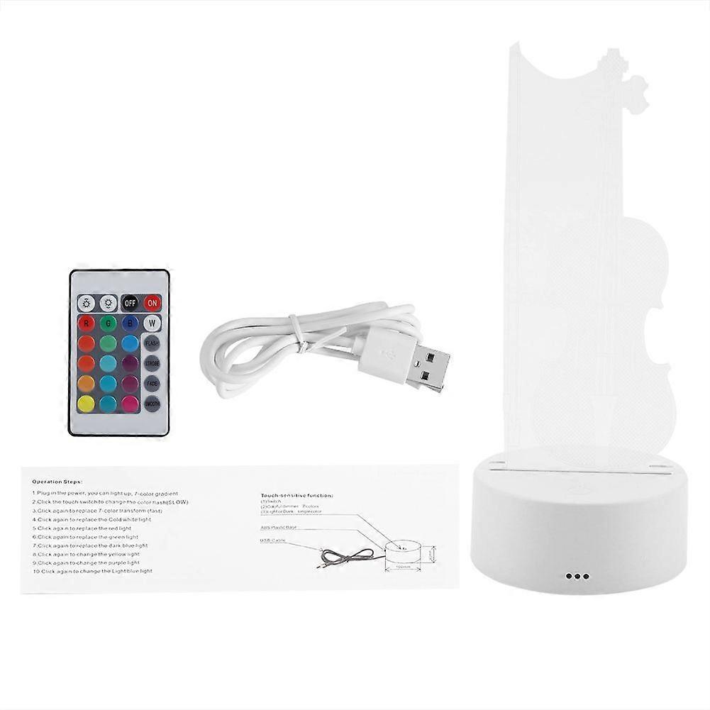 3D Night Light ABS Base Holder Violoncello Shape Lamp Touch Switch (White with Remote Control)