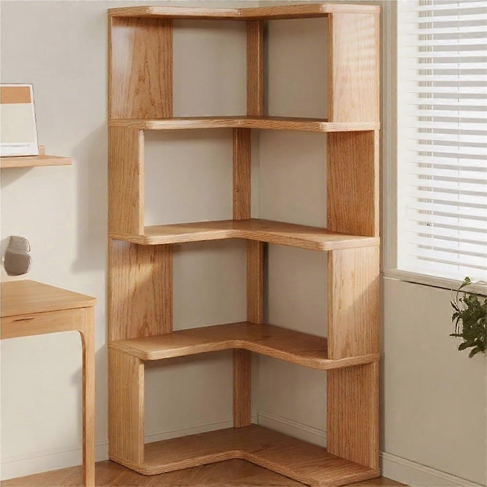 Solid Wood Corner Bookshelf, 4Tier Tall Bookcase with SpaceSaving Design for Living Room or Office