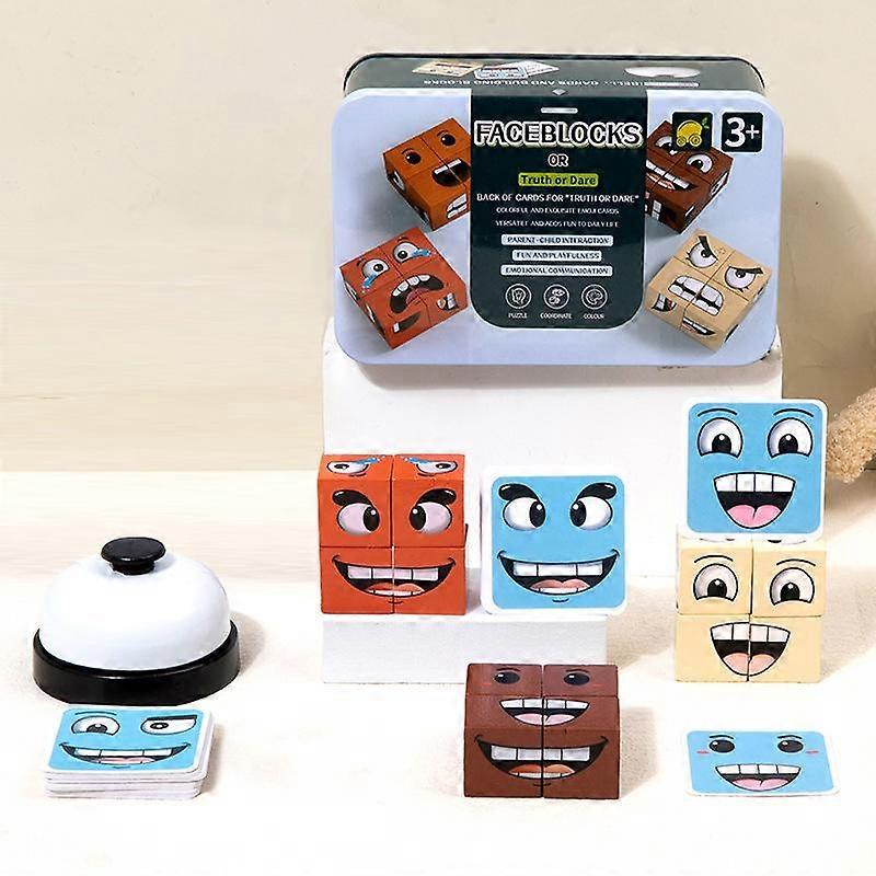 Face Changing Cube Building Blocks For Family Night Puzzle Games Wooden Expressions Matching Block Board Games Fun
