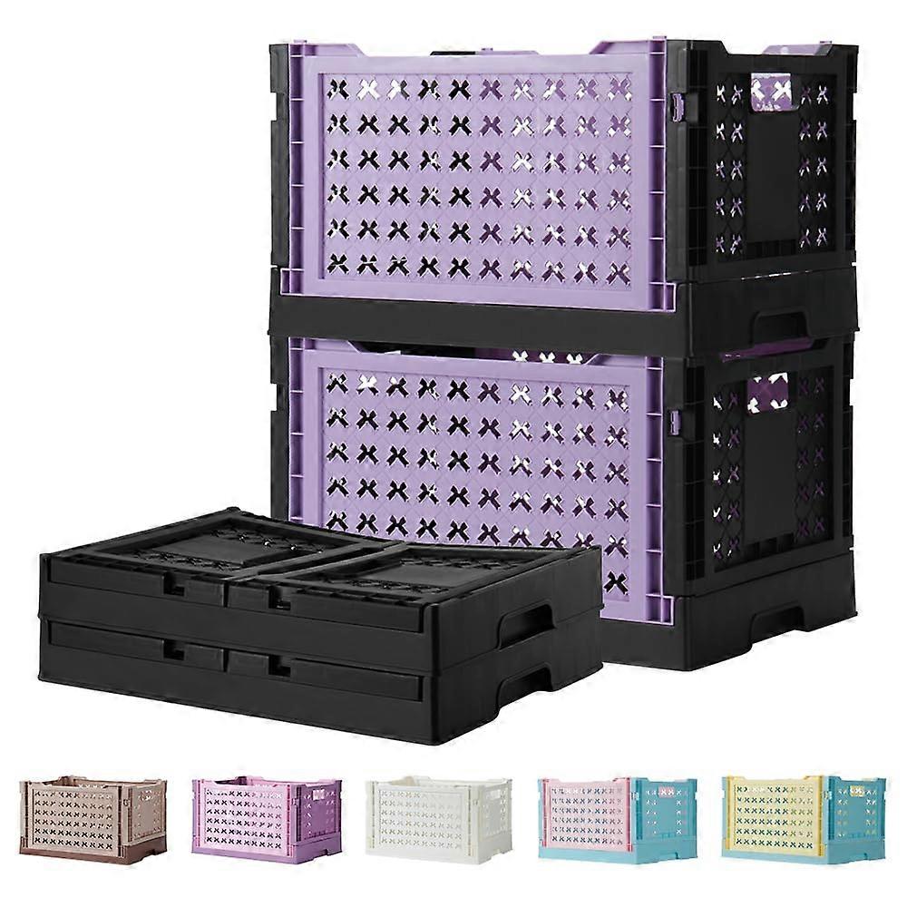 Closet Storage Baskets 2 Pack Stackable Foldable Waterproof for Closet Shelves Laundry Purple Black