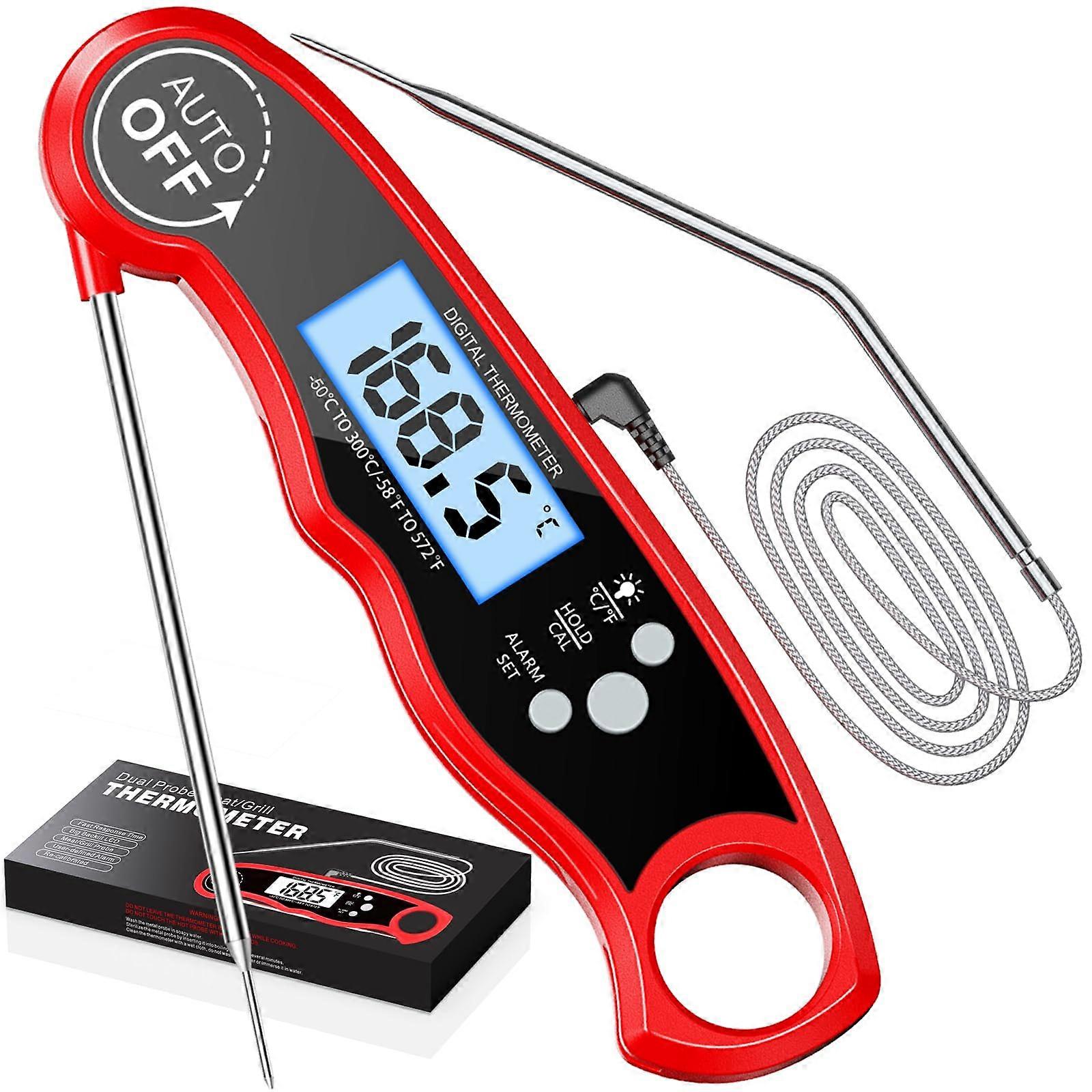 Digital Meat Thermometer with Dual Probe, Instant Read, Backlit LCD, BBQ Grill Cooking Tool