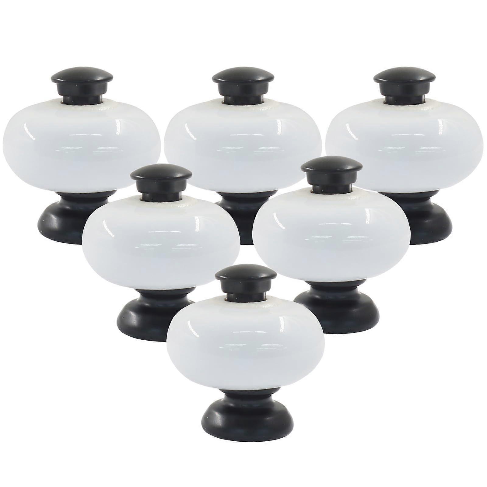 White Ceramic Cabinet Knobs 1 Inch Vintage Drawer Pulls Round 26mm Black Base Set of 6