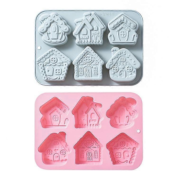 2 Pack Gingerbread House Silicone Mold Set with Six Unique Designs for Christmas Baking and Candy