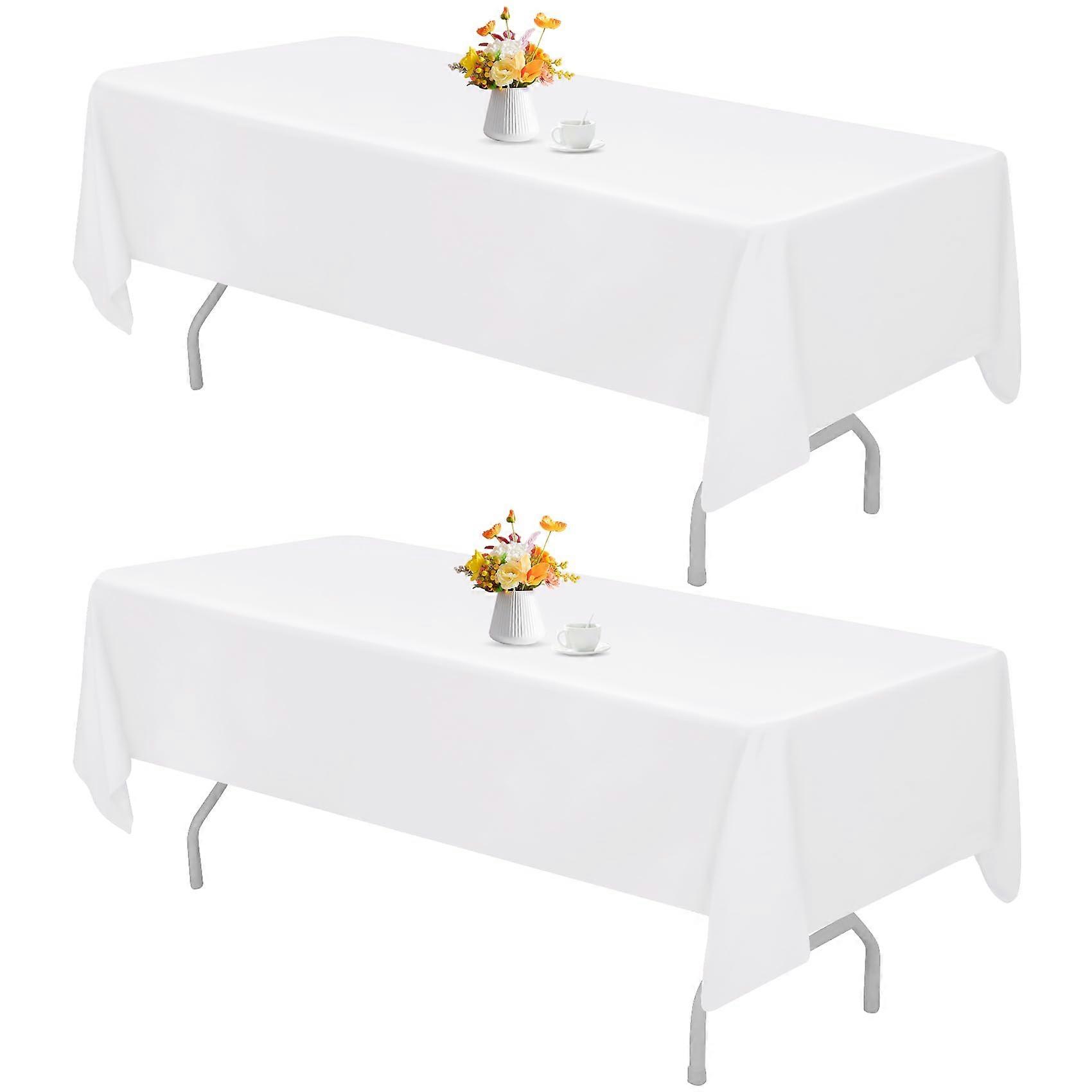 2 Pack 60 x 84 Inch White Polyester Rectangle Tablecloth for 6 Foot Table Washable Reusable Cover