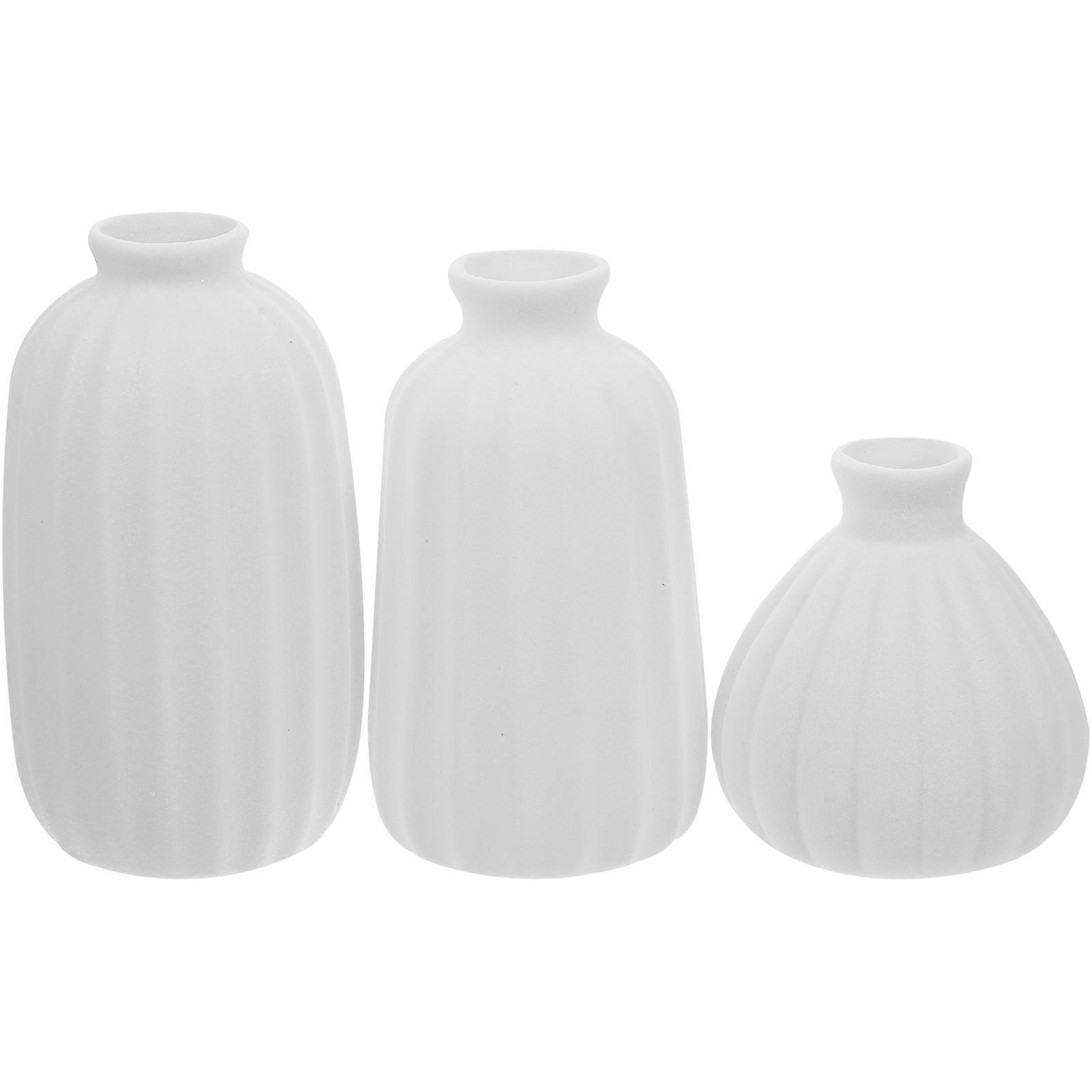 White Ceramic Flower Vase for Storage 3Pcs Decorative Desktop Ornament