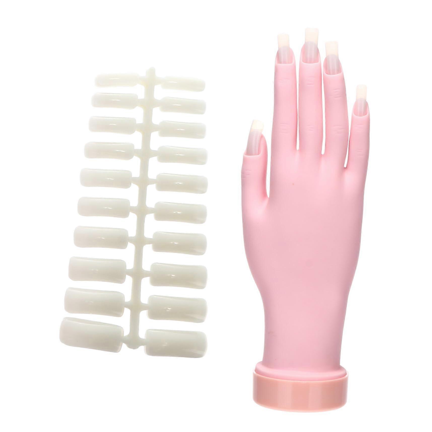 Nail Practice Hand with Adjustable Fingers Flexible Silicone Manicure Training Hand Model with Tips