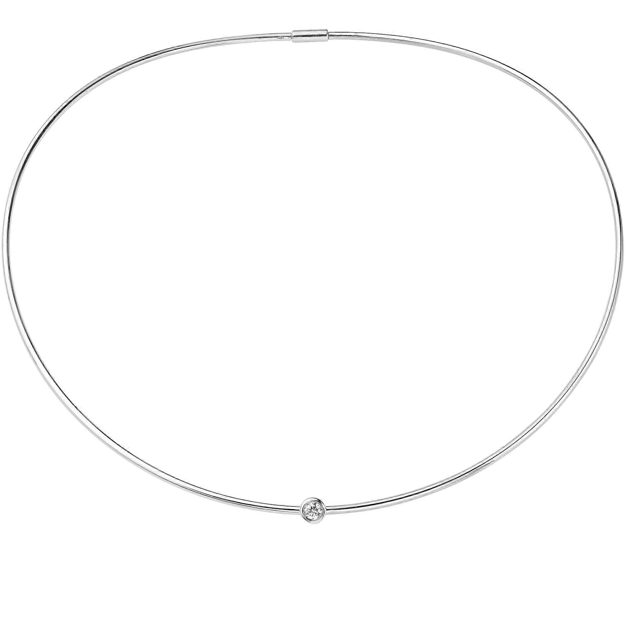 Jewelco London Ladies 18ct White Gold Diamond Round Tube Bubble Solitaire Dainty Collar Necklace 5mm 15"/37.5cm