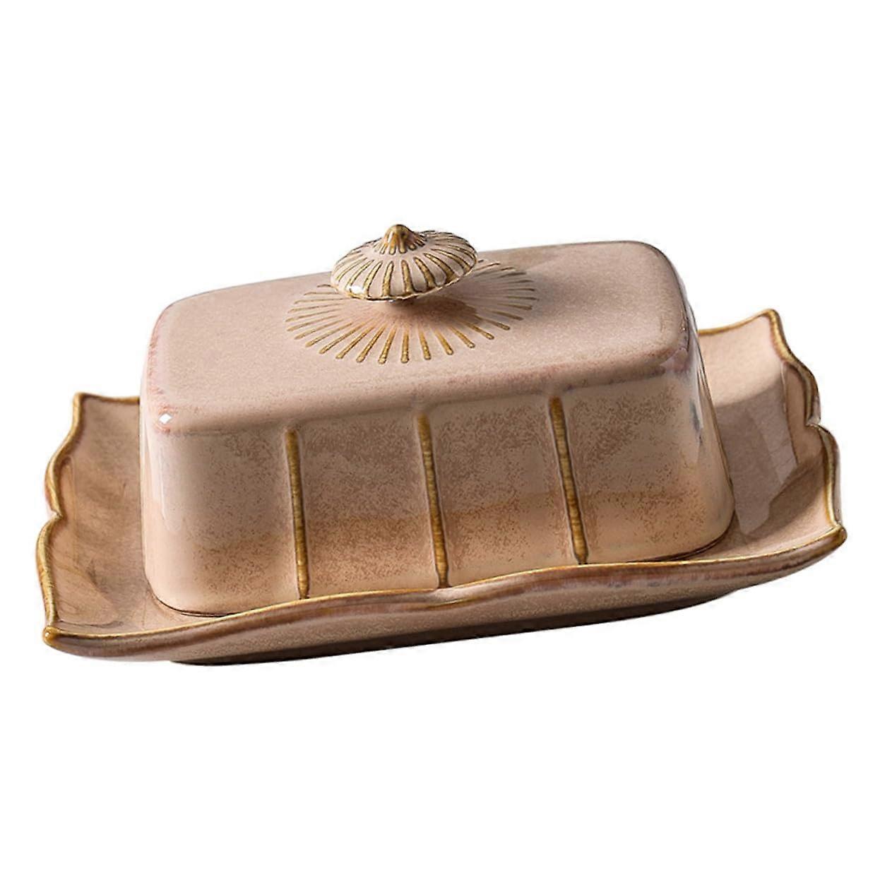 Ceramic Butter Dish with Lid Microwave Safe MultiUse Cheese Holder for Kitchen Counter