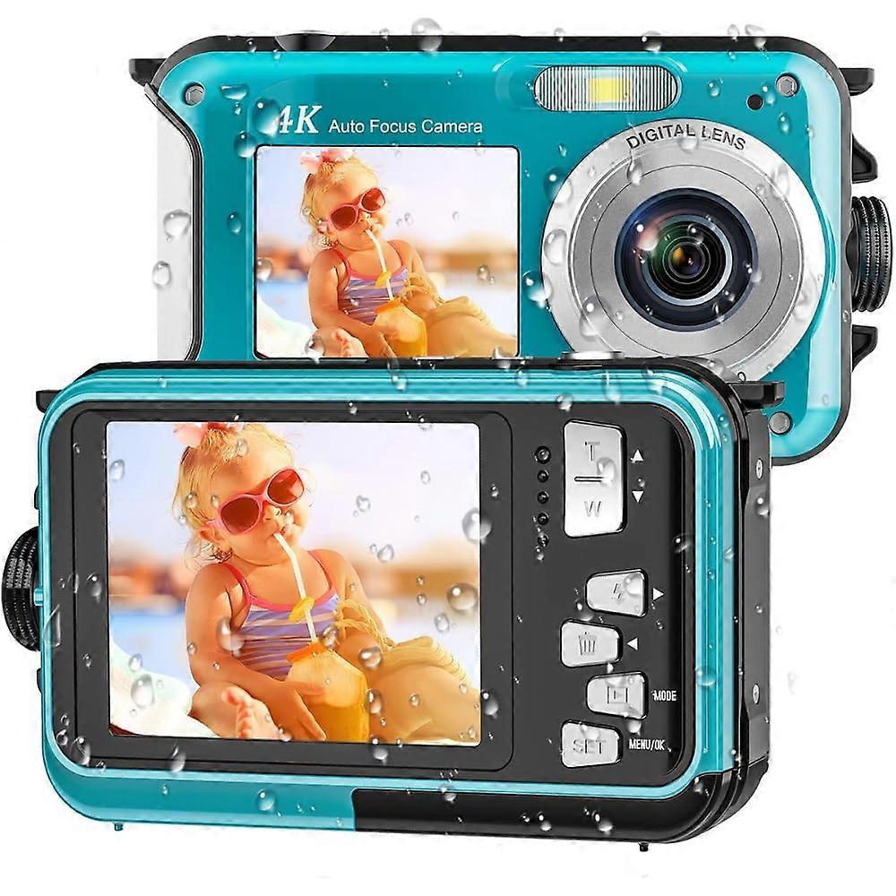 4K Underwater Camera 48MP Dual Screen Waterproof Snorkeling Camera Floatable 1250mAh Blue
