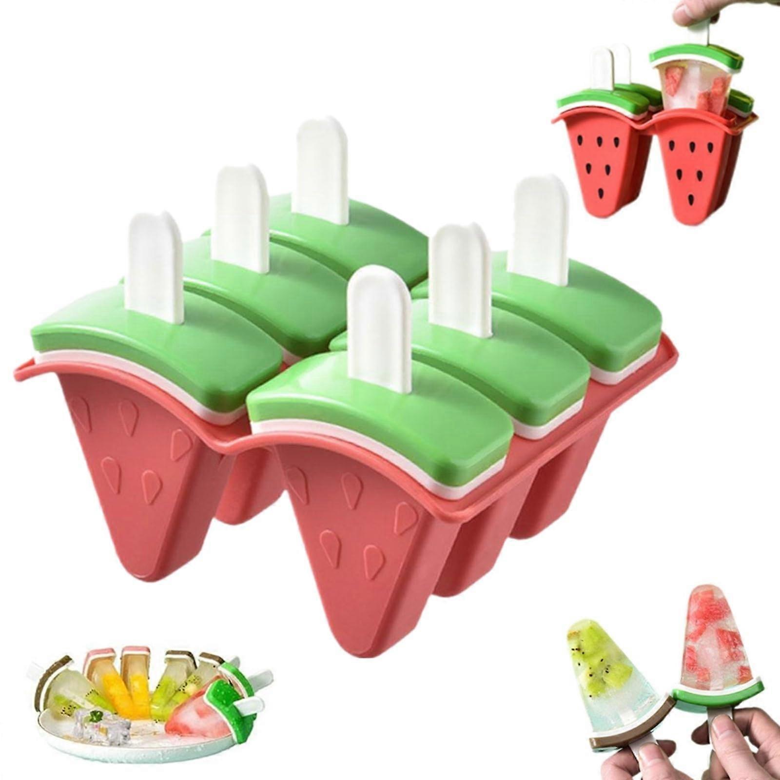 Popsicle Molds Silicone Watermelon Shape Easy Release LeakProof Cover Reusable 6 Grids Red