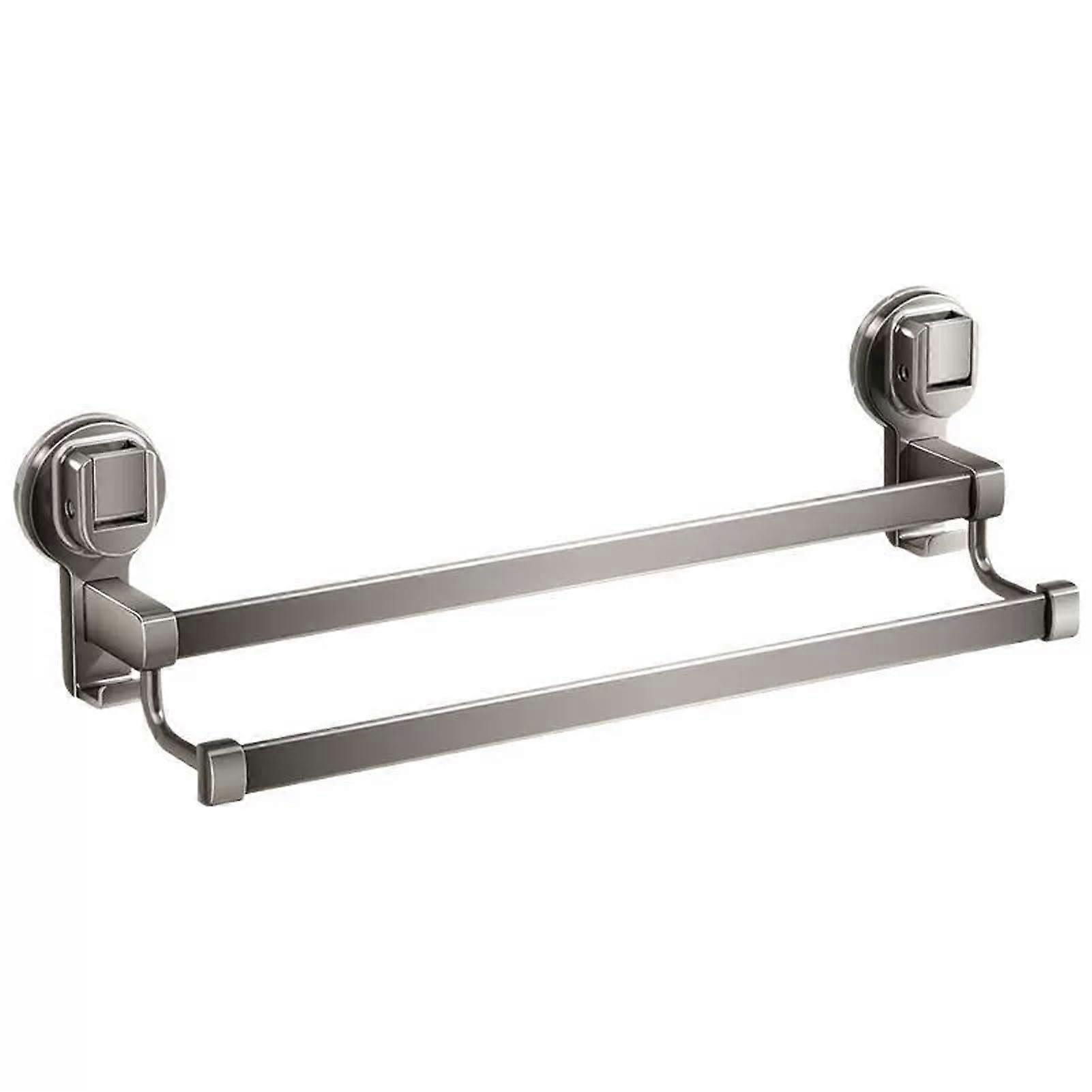 Wall Mounted Double Bar Bathroom Towel Rack with NoDrill Suction Cup, Removable 70cm Holder