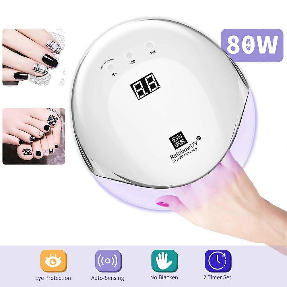 80W UV LED Nail Lamp Fast Gel Curing Dryer with Auto Sensor and 3 Timer Modes for Manicure