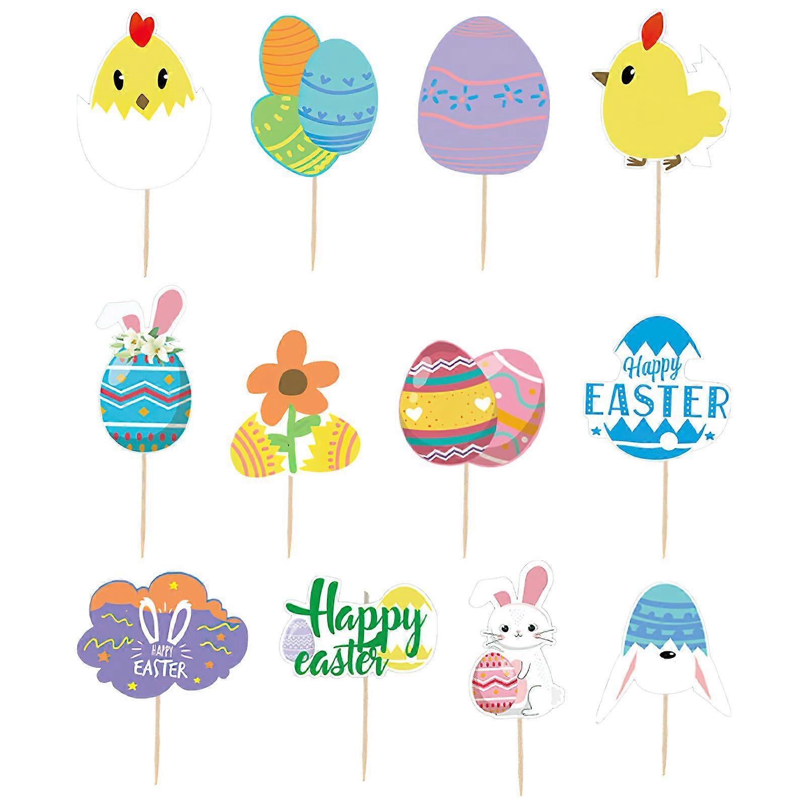 2 Sets Easter Themed Cupcake Toppers Adorable Bunny Cake Picks Cake Decors