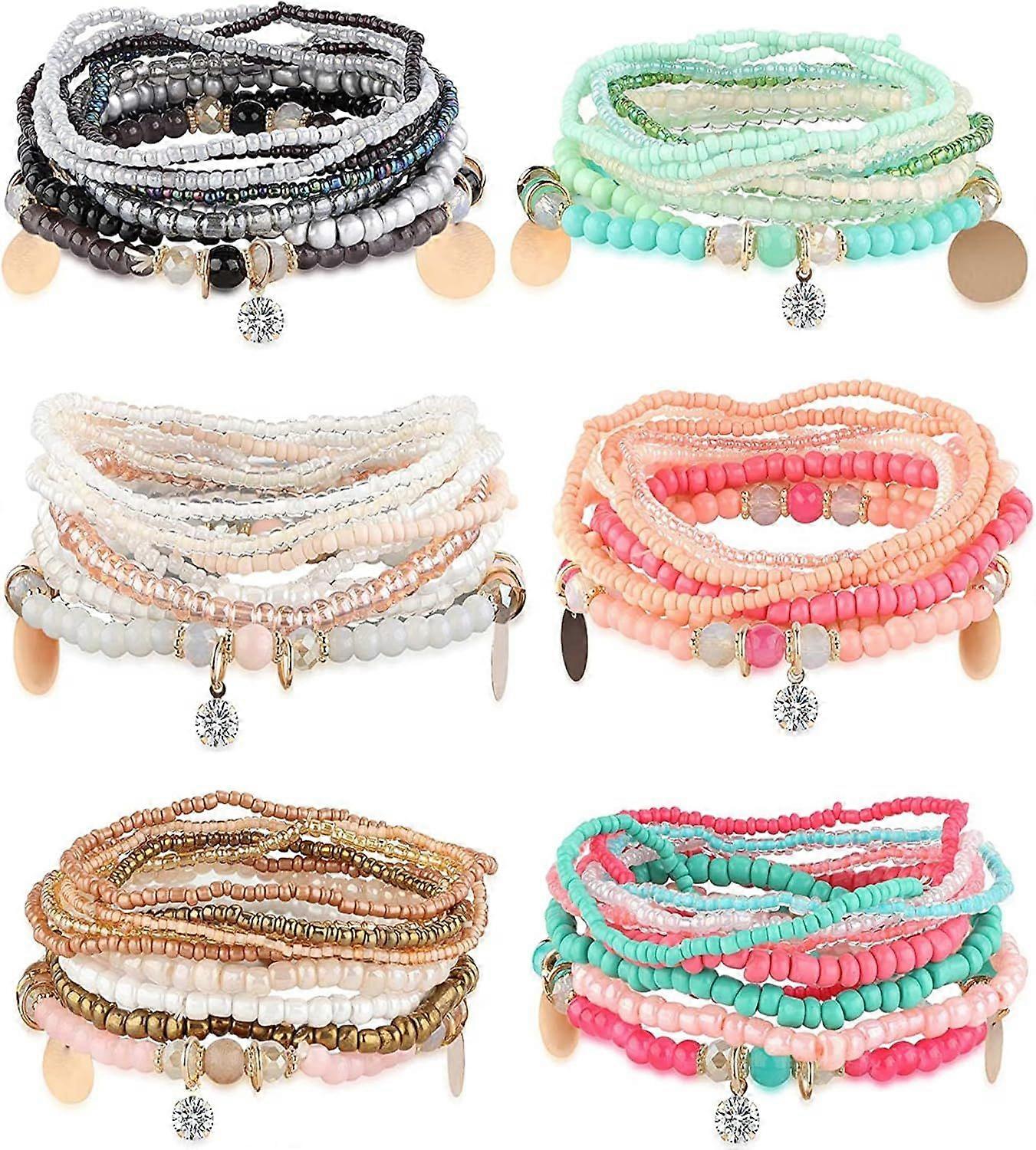 6Sets Boho Bead Bracelets Set Multilayered Stackable Bracelets Comfortable