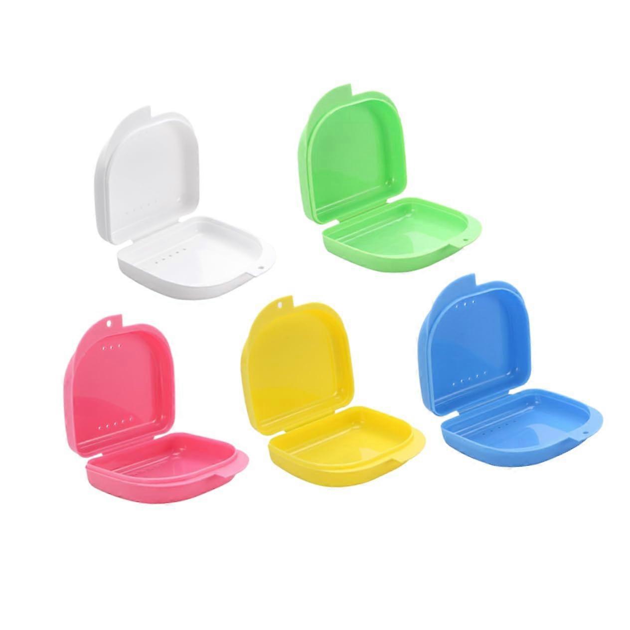 5pcs Denture Case with Tight Locking Closure, Retainer Box for Secure Travel Storage