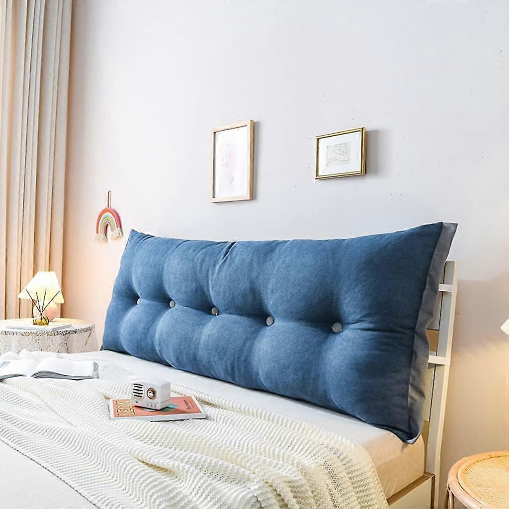 Large Rectangular Headboard Pillow 80x60cm Blue, Ergonomic Bed Rest Cushion with Washable Cover
