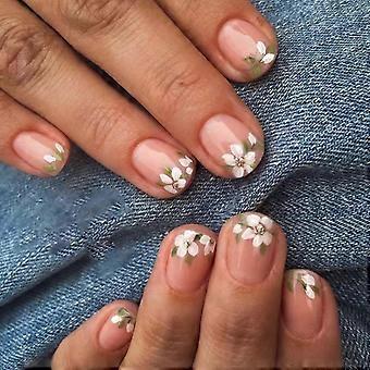 Uñas postizas cuadradas cortas con diseño de margaritas color piel, aplicación rápida con pegamento de gelatina, 24 unidades para mujeres y niñas