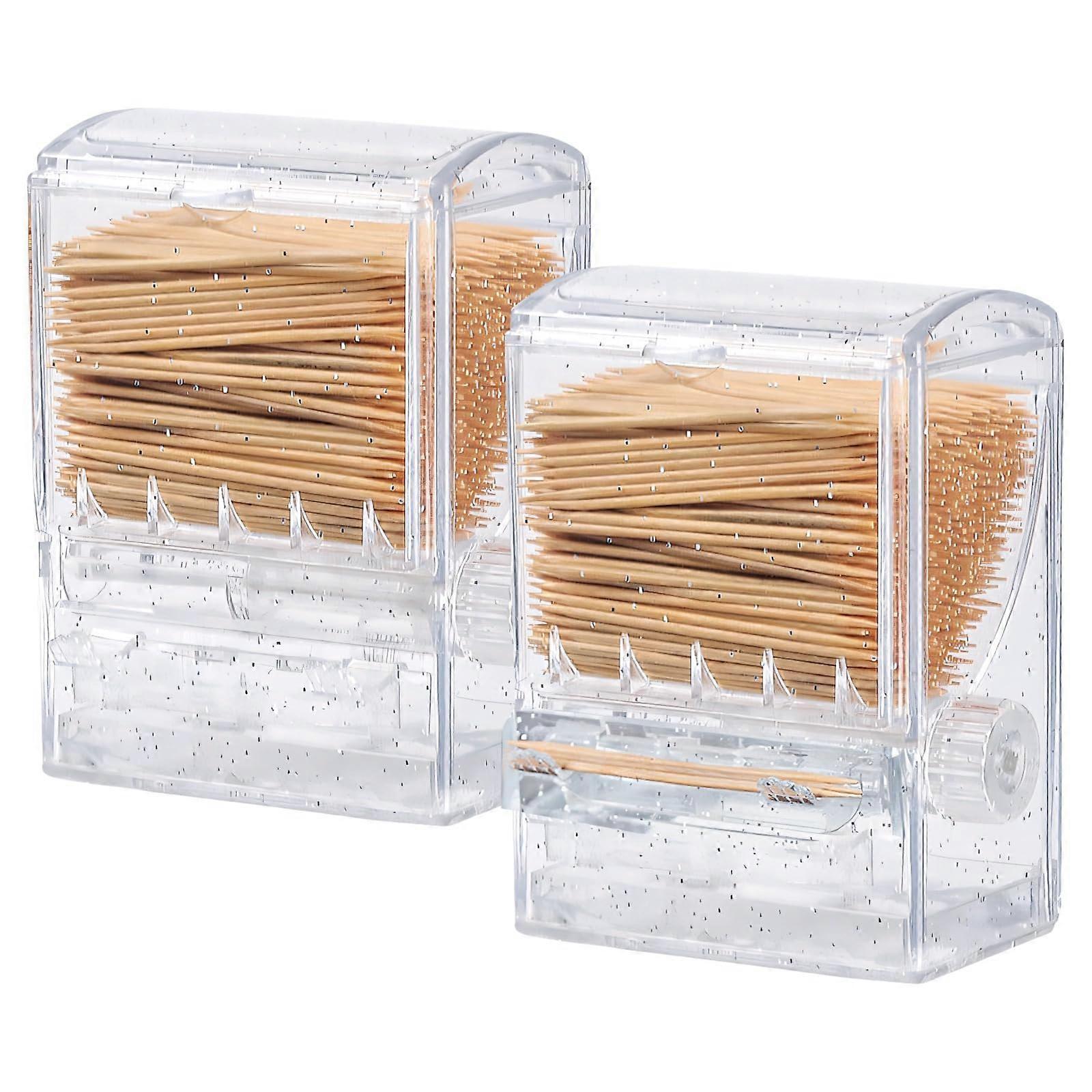 Automatic Toothpick Dispenser Set with Clear Case and Knob Switch, 500 Capacity for Kitchen and Restaurant