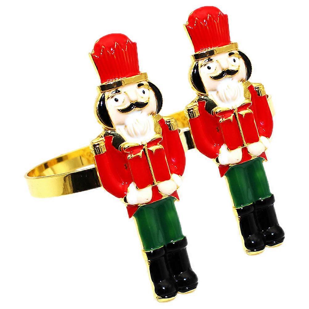 Alloy Nutcracker Napkin Rings Holders for Dining Table 2Pcs Christmas Decor